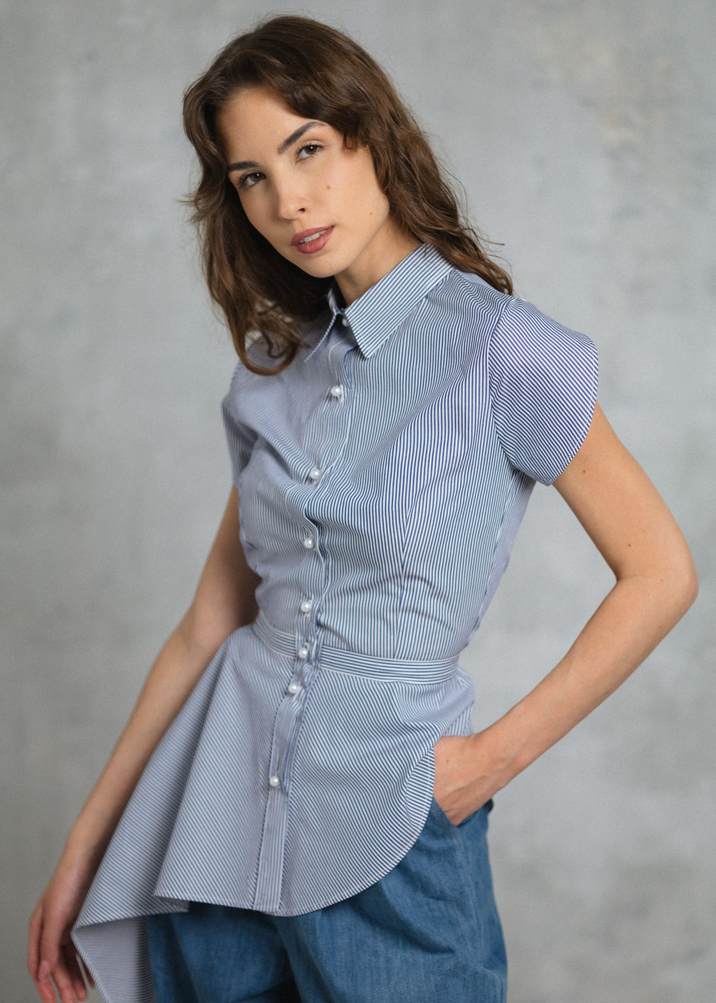 BLUE AND WHITE STRIPED COTTON SHIRT