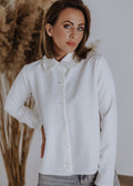 Shirt with ruffled collar in ecru