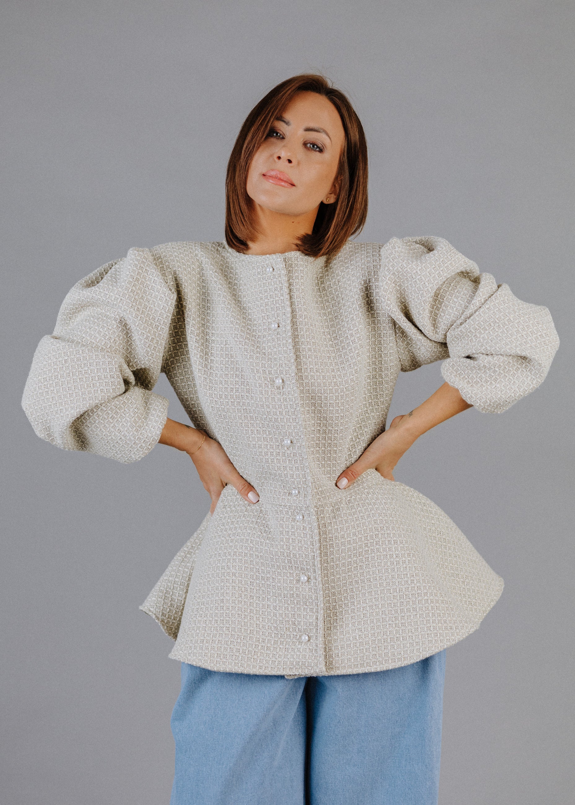 BOUCLÉ PEPLUM TOP