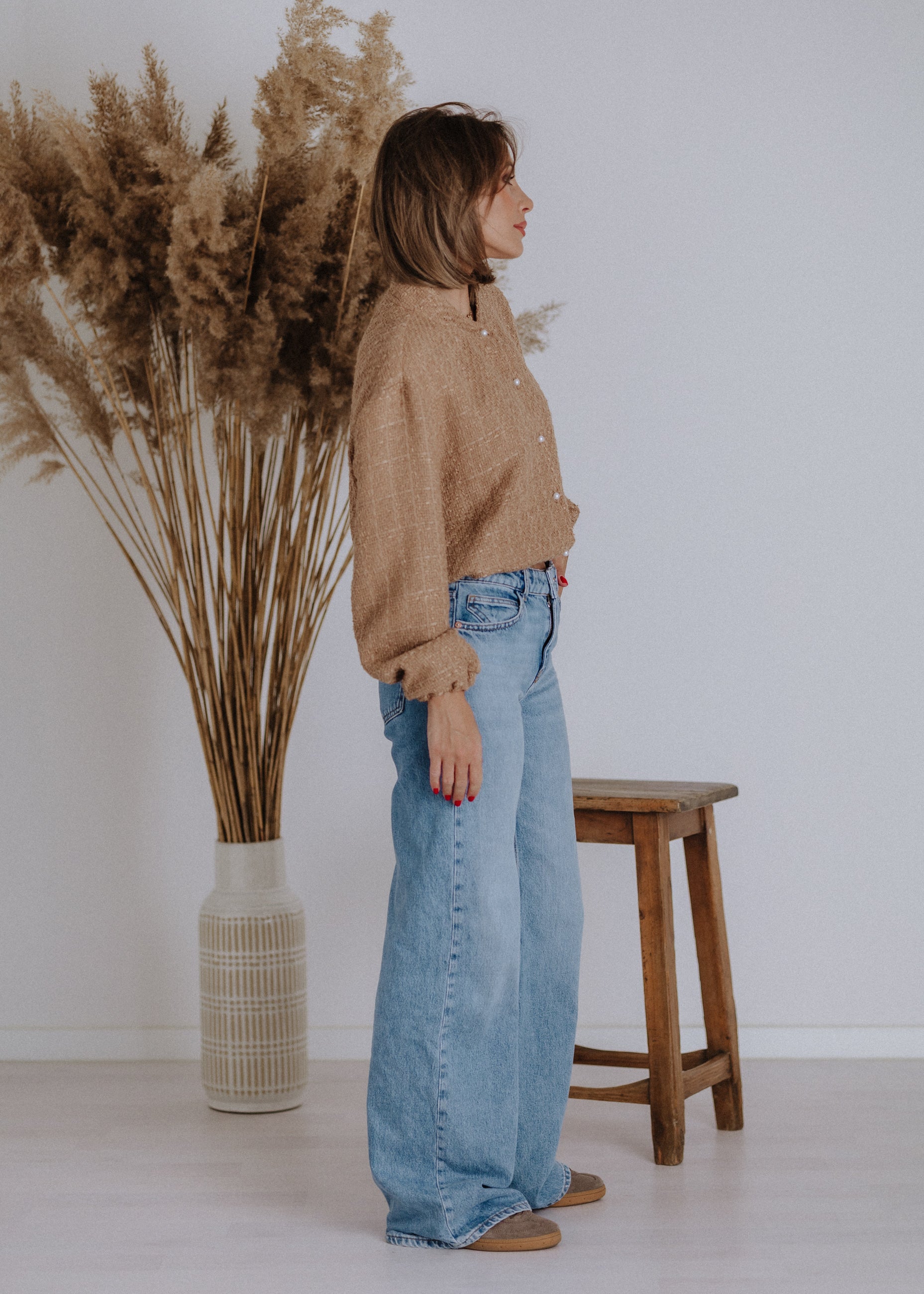 Bomber-style top made of bouclé fabric