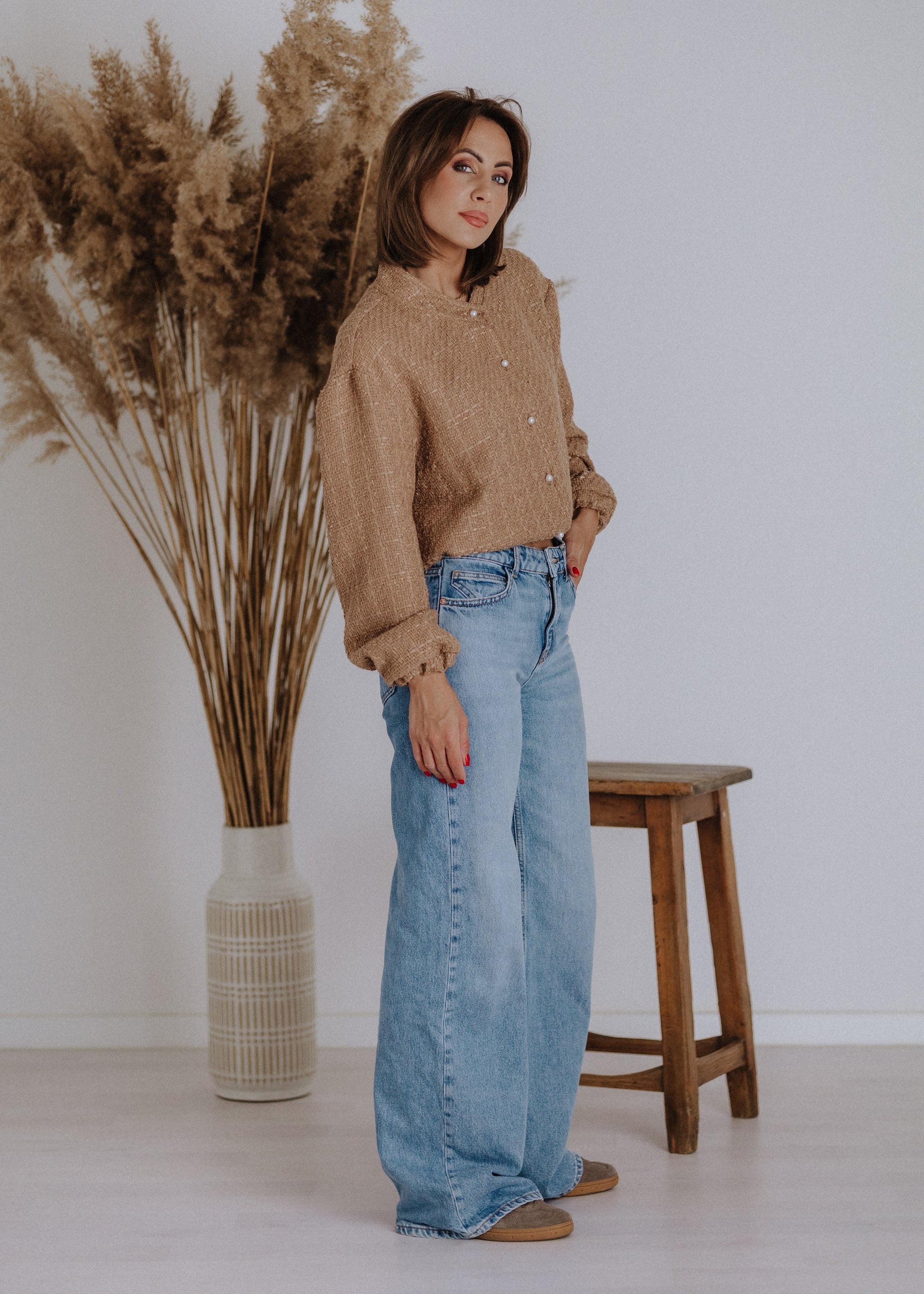 Bomber-style top made of bouclé fabric