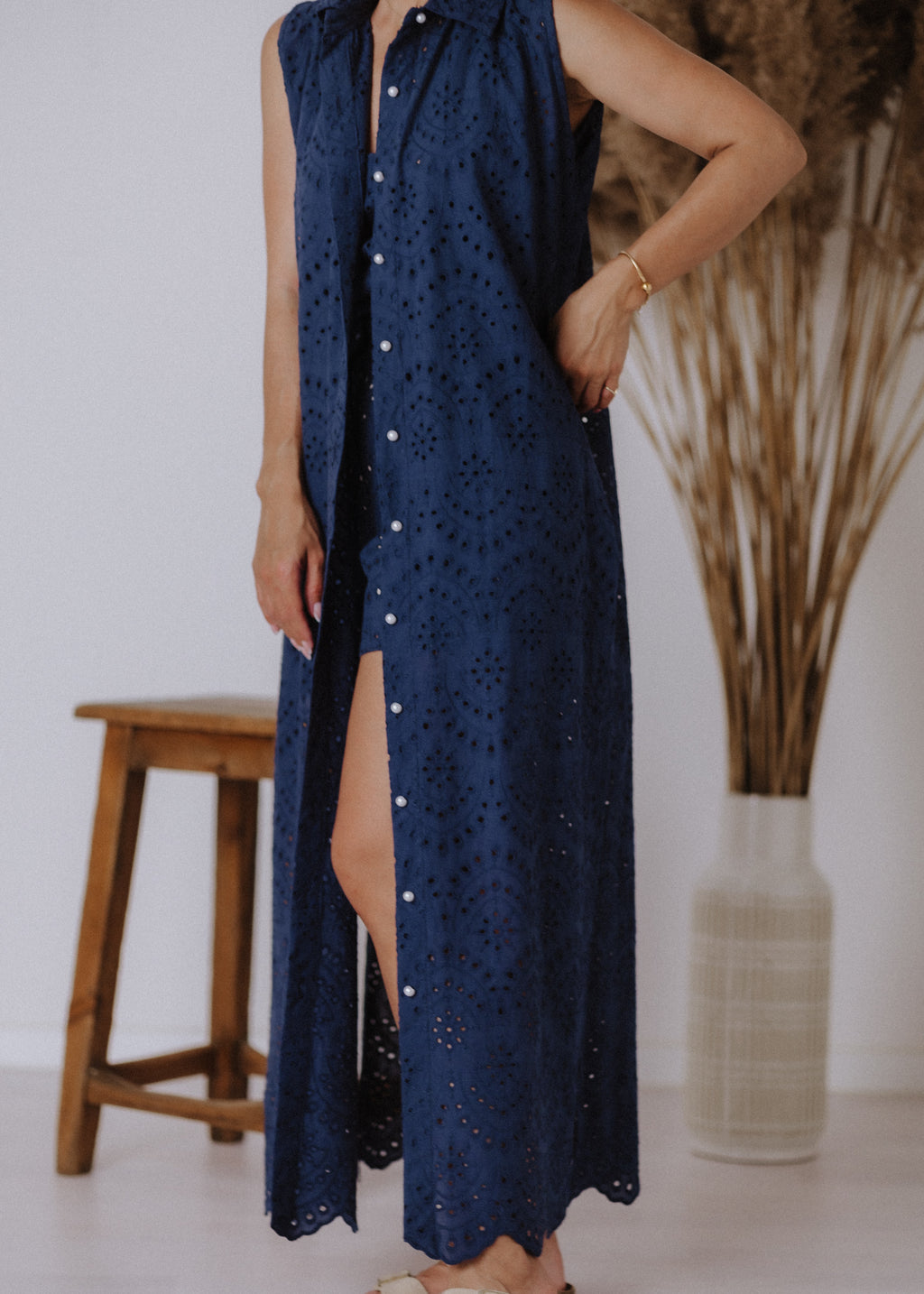 Madeira maxi shirt in navy blue