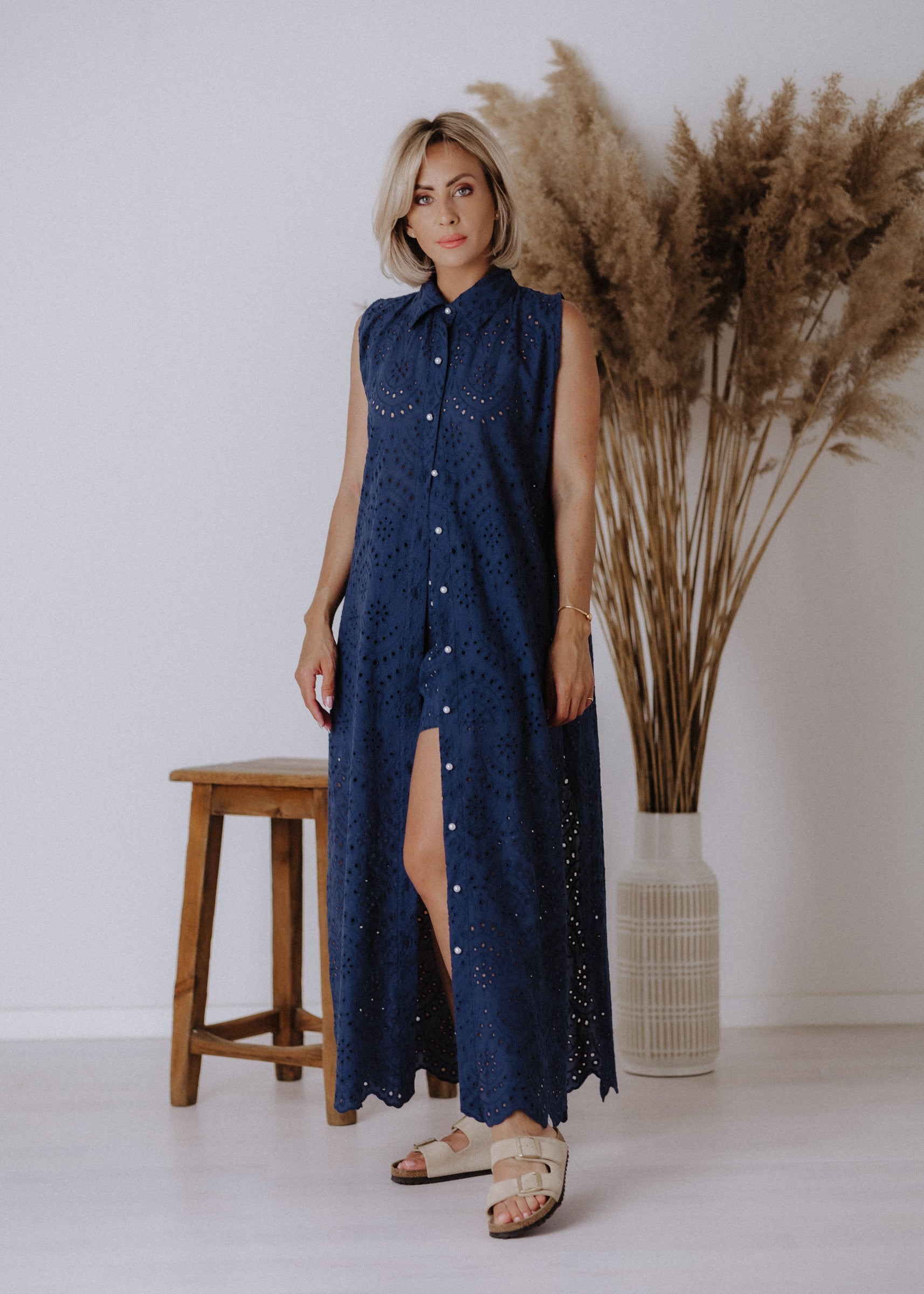 Madeira maxi shirt in navy blue