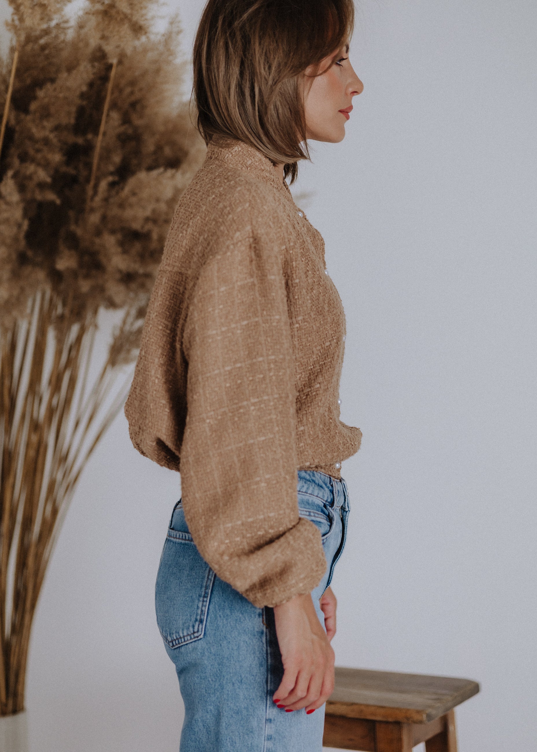 Bomber-style top made of bouclé fabric