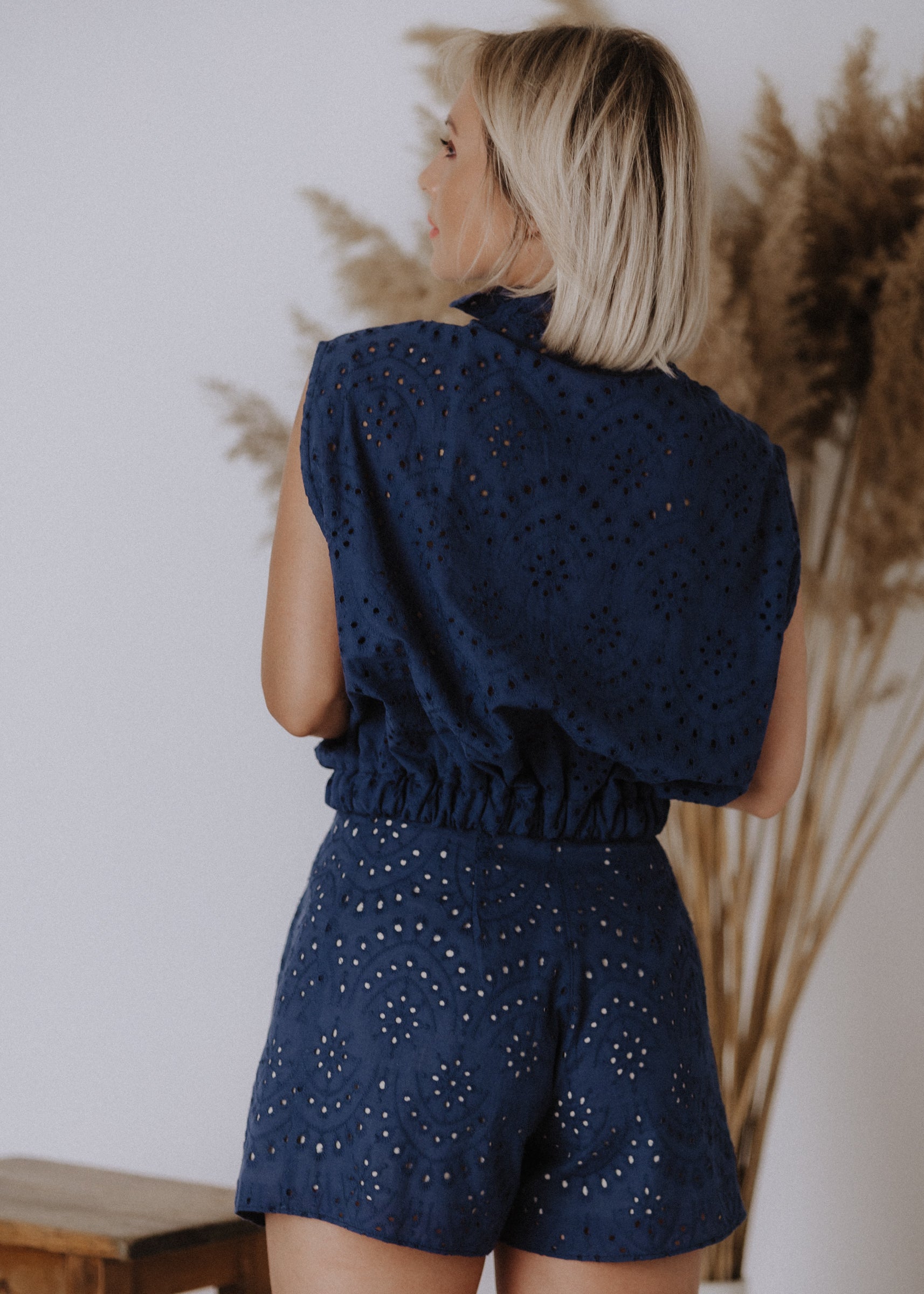 Madeira sleeveless bomber top in navy blue