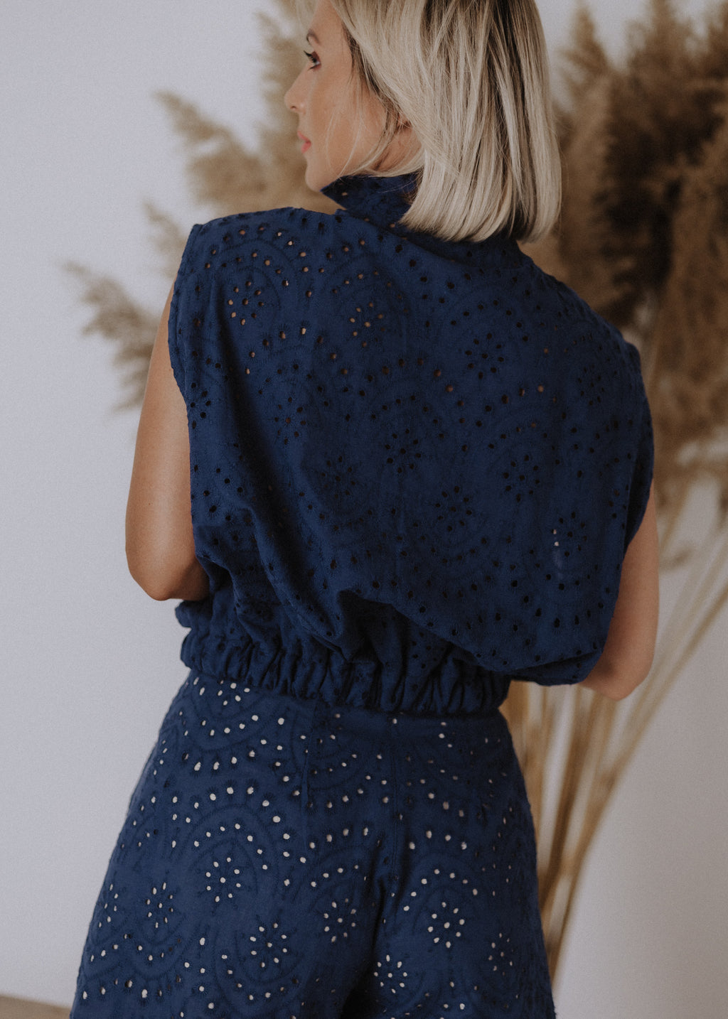 Madeira sleeveless bomber top in navy blue