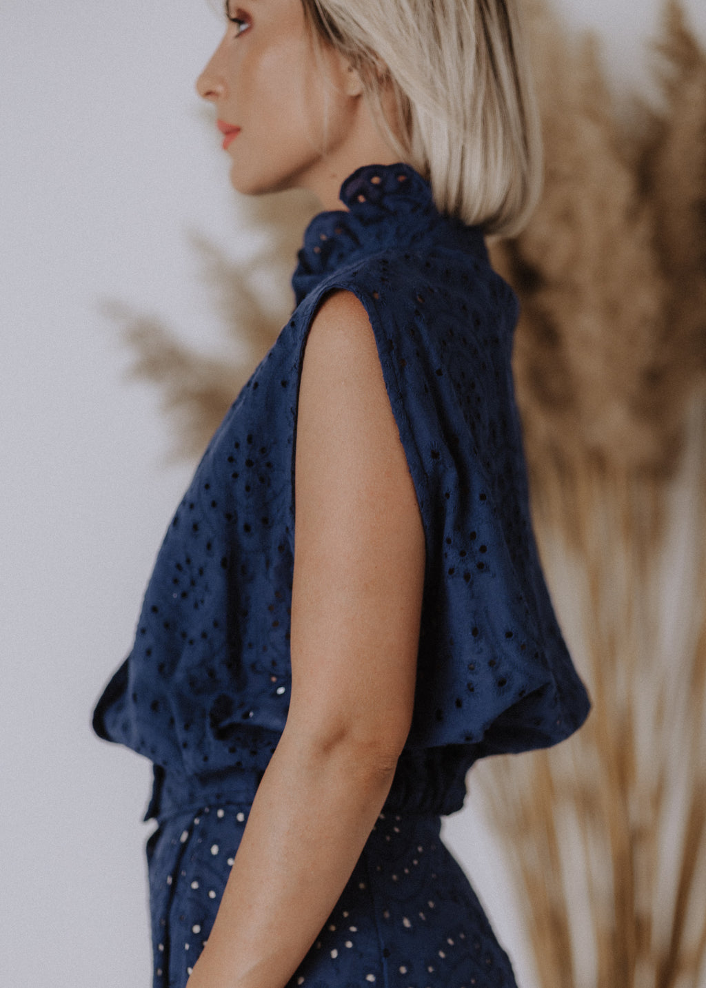 Madeira sleeveless bomber top in navy blue