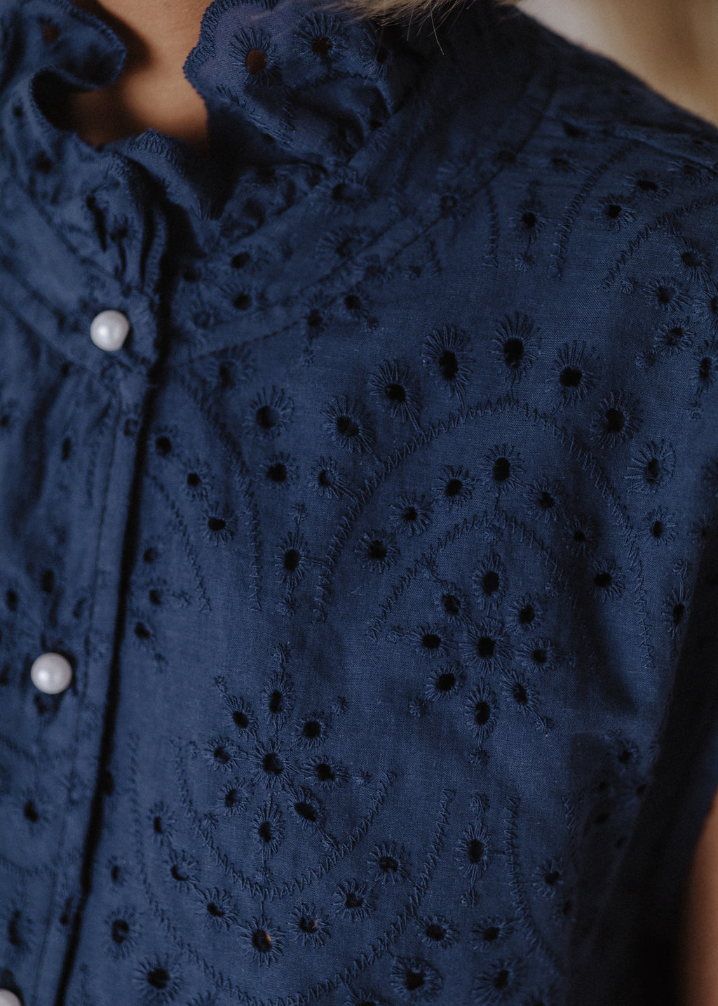 Madeira sleeveless bomber top in navy blue