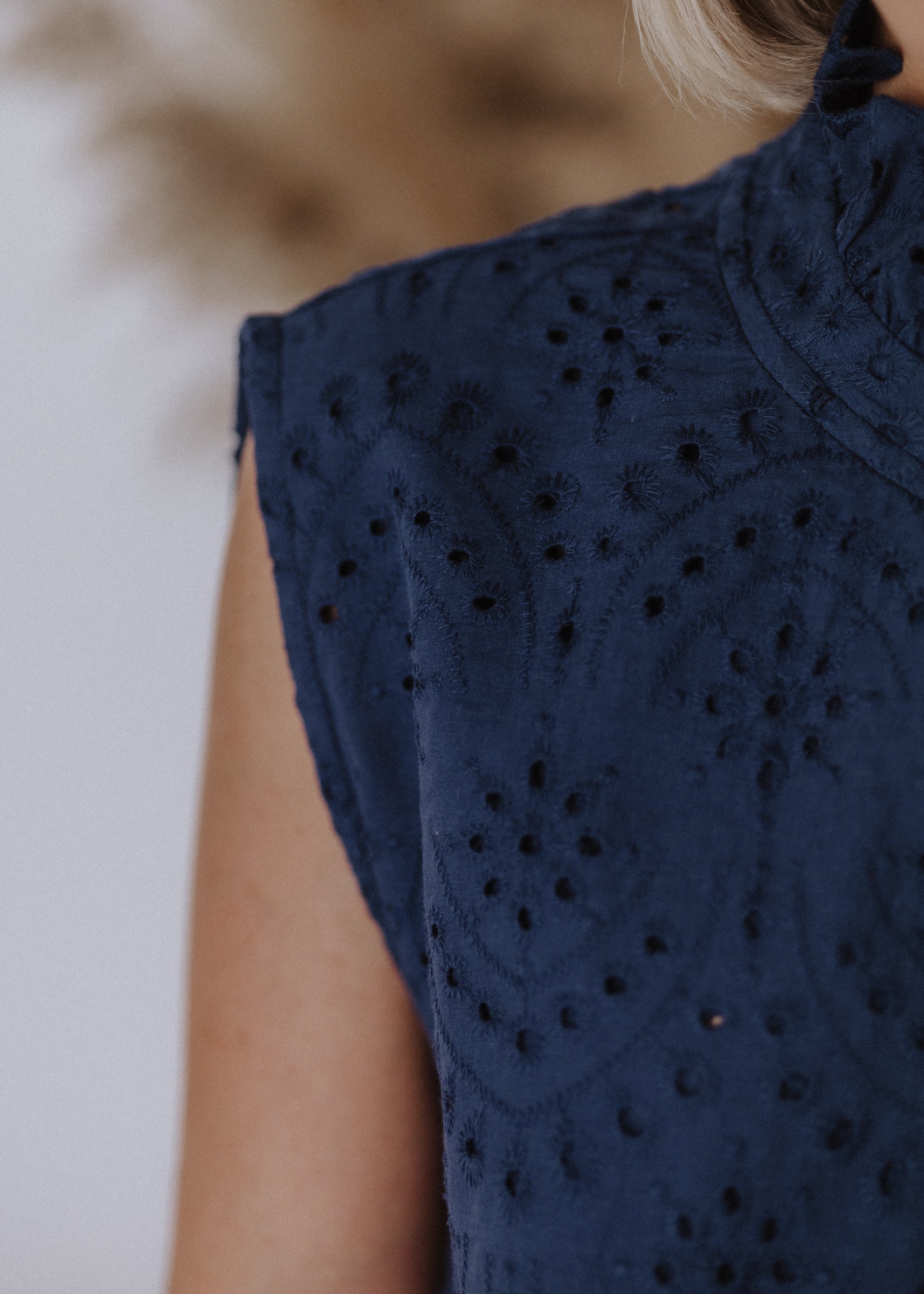 Madeira sleeveless bomber top in navy blue