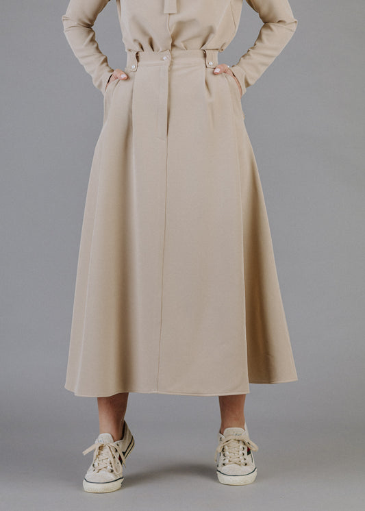 ZSEBES SZOKNYA VILÁGOS TAUPE SZÍNBEN