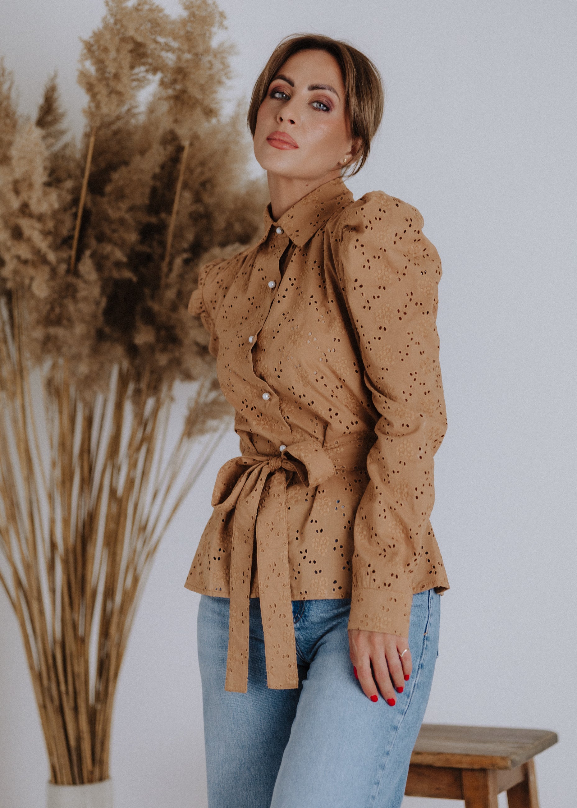 Camel madeira shirt with belt