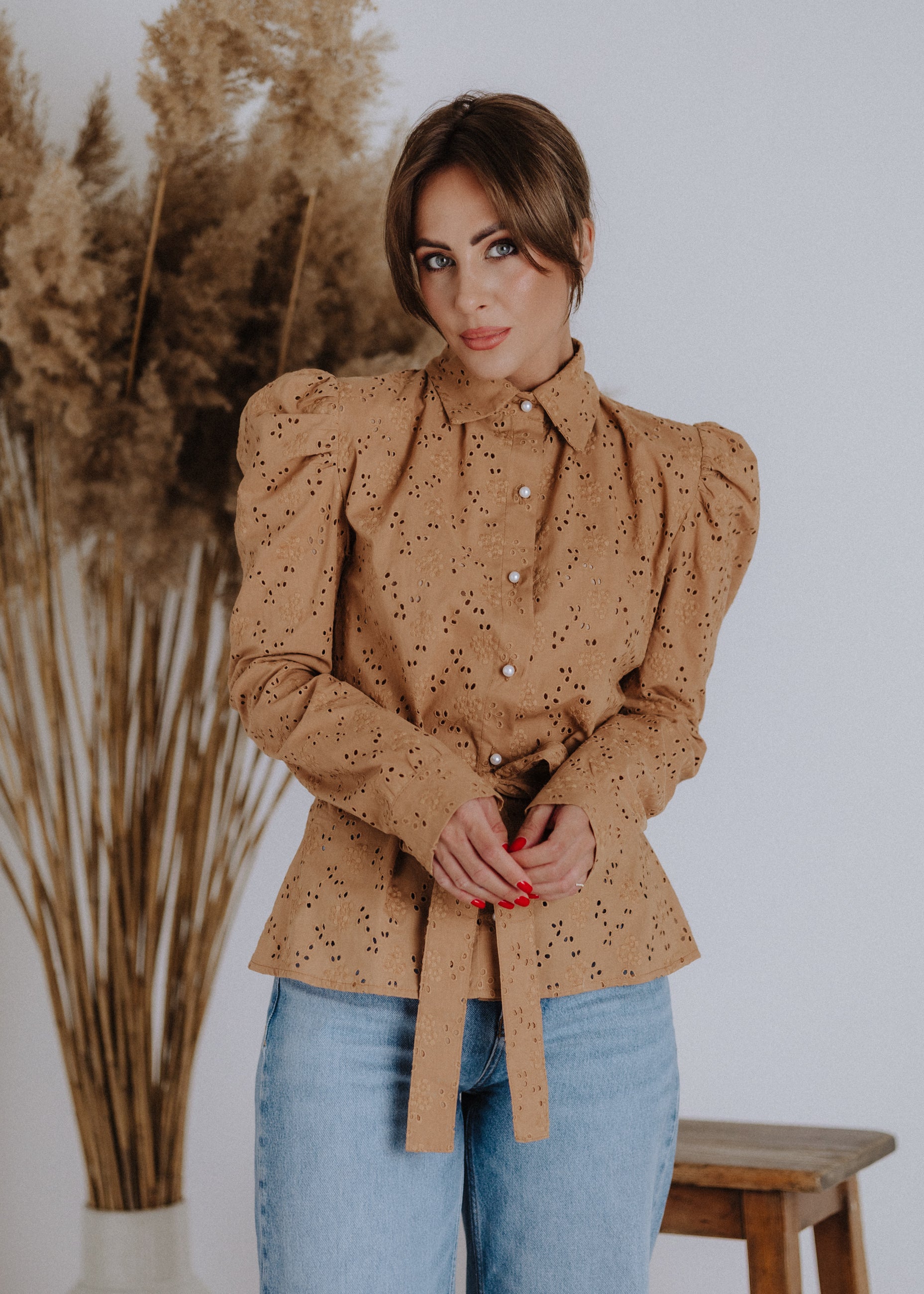 Camel madeira shirt with belt