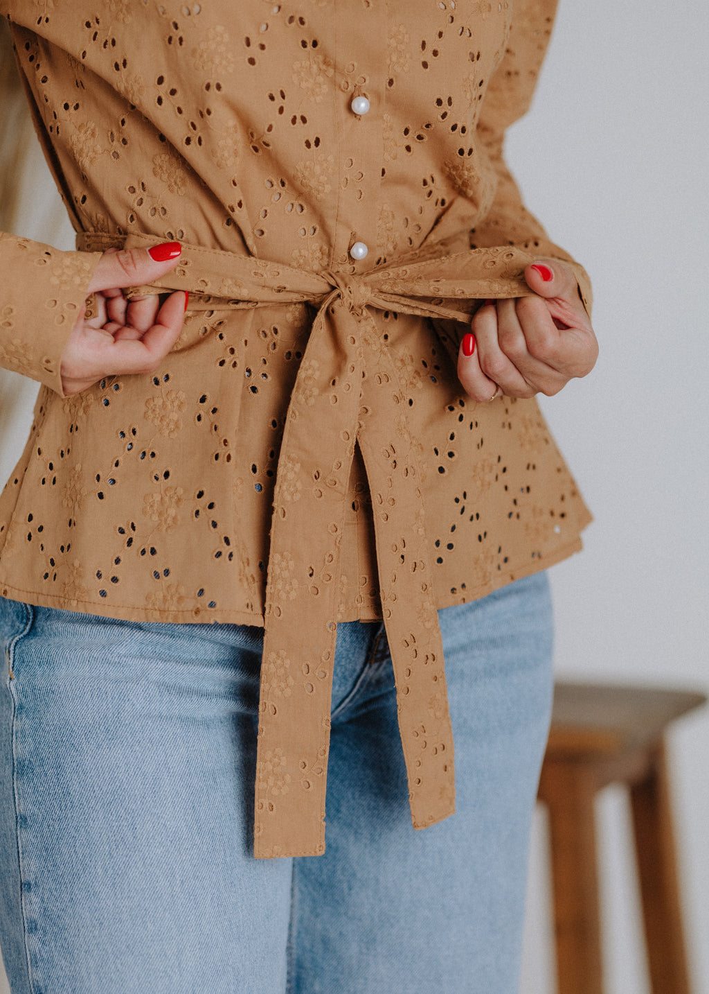 Camel madeira shirt with belt