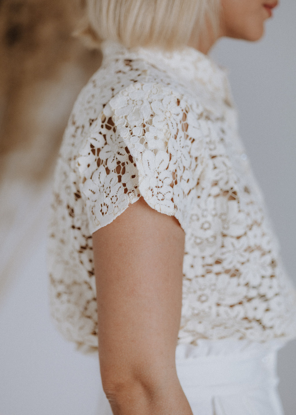 Tulip sleeve lace top in light beige