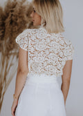 Tulip sleeve lace top in light beige