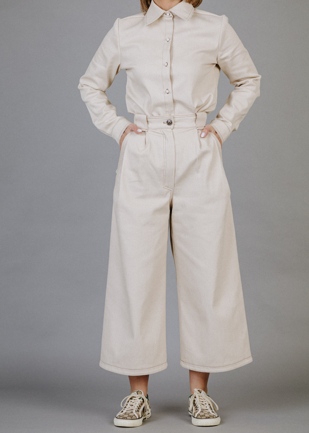 Bézs culotte farmernadrág