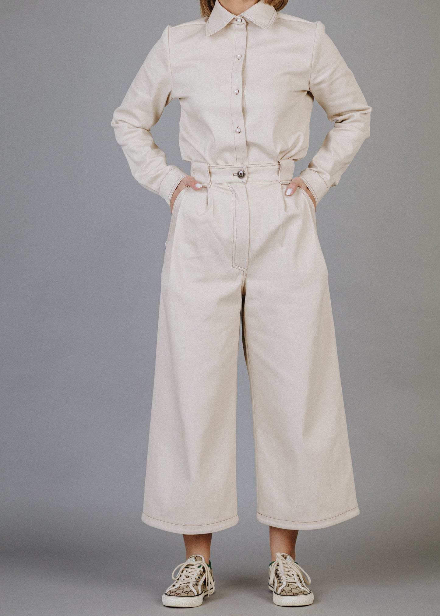 Bézs culotte farmernadrág