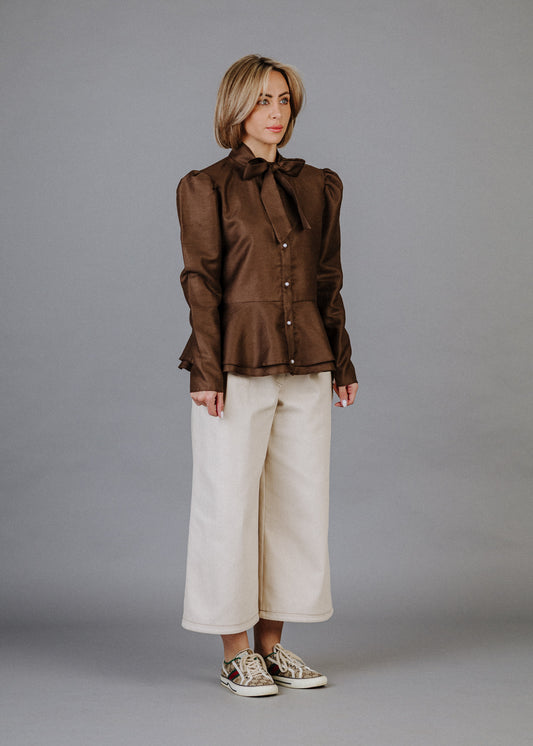 Lenkeverék ing barna színben