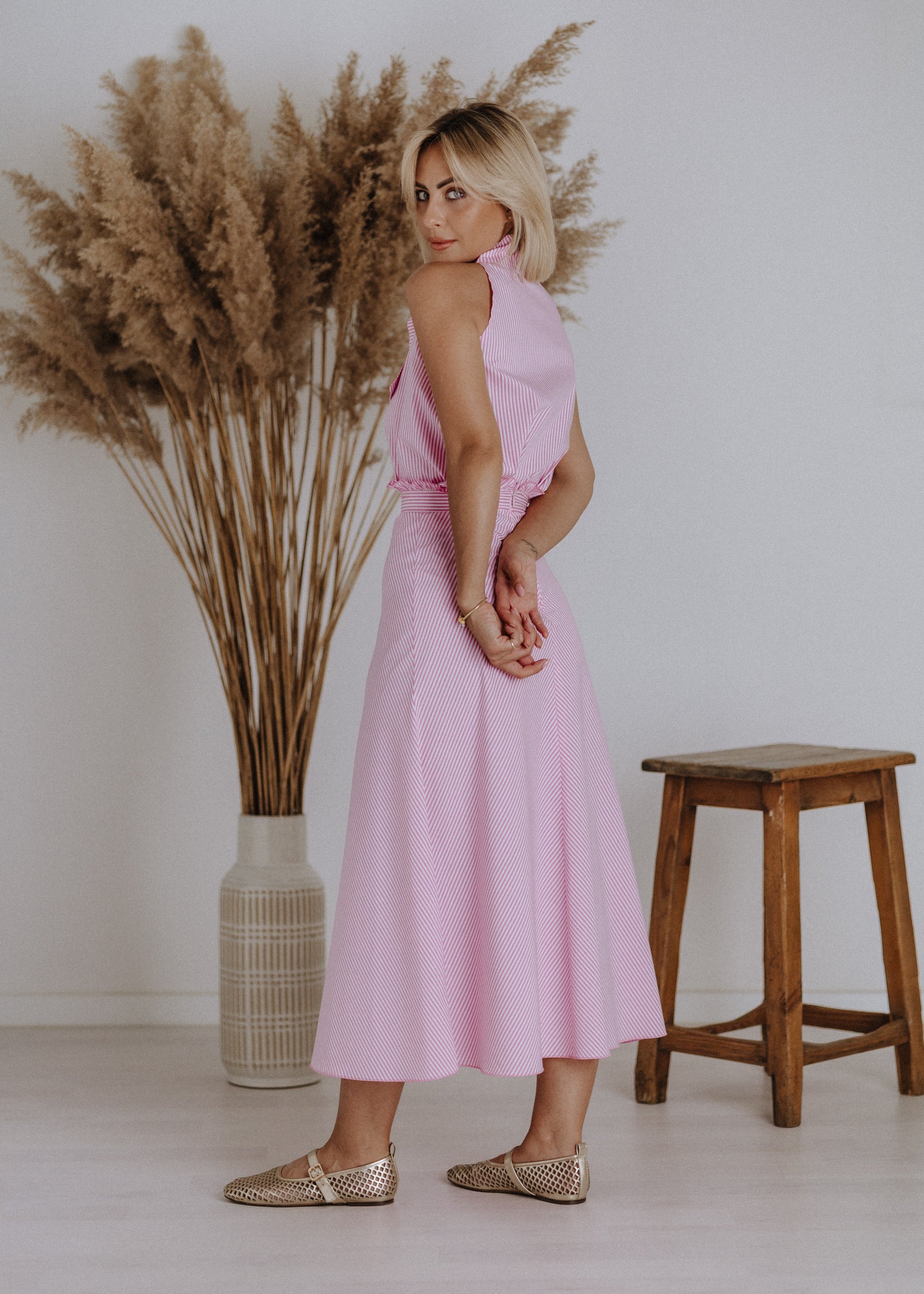Striped skirt with ruffles in pink