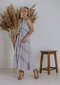 Muslin shirtdress with ruffles in gray