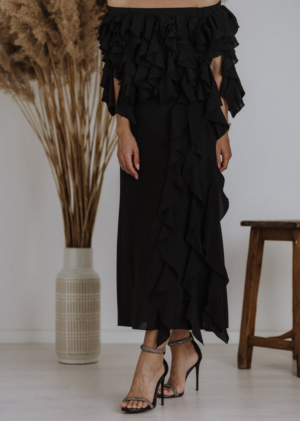 Muslin curly ruffle skirt