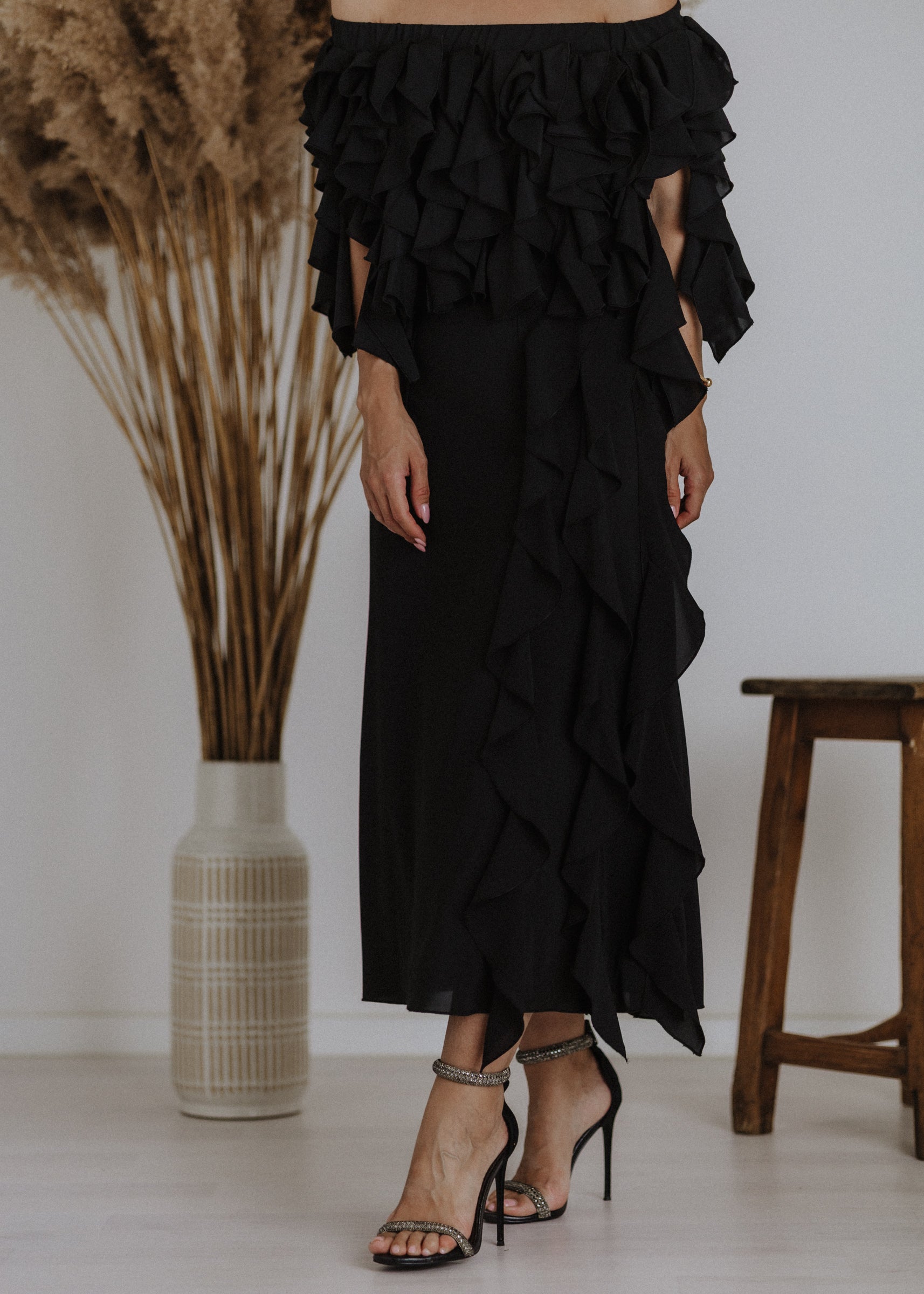 Muslin curly ruffle skirt