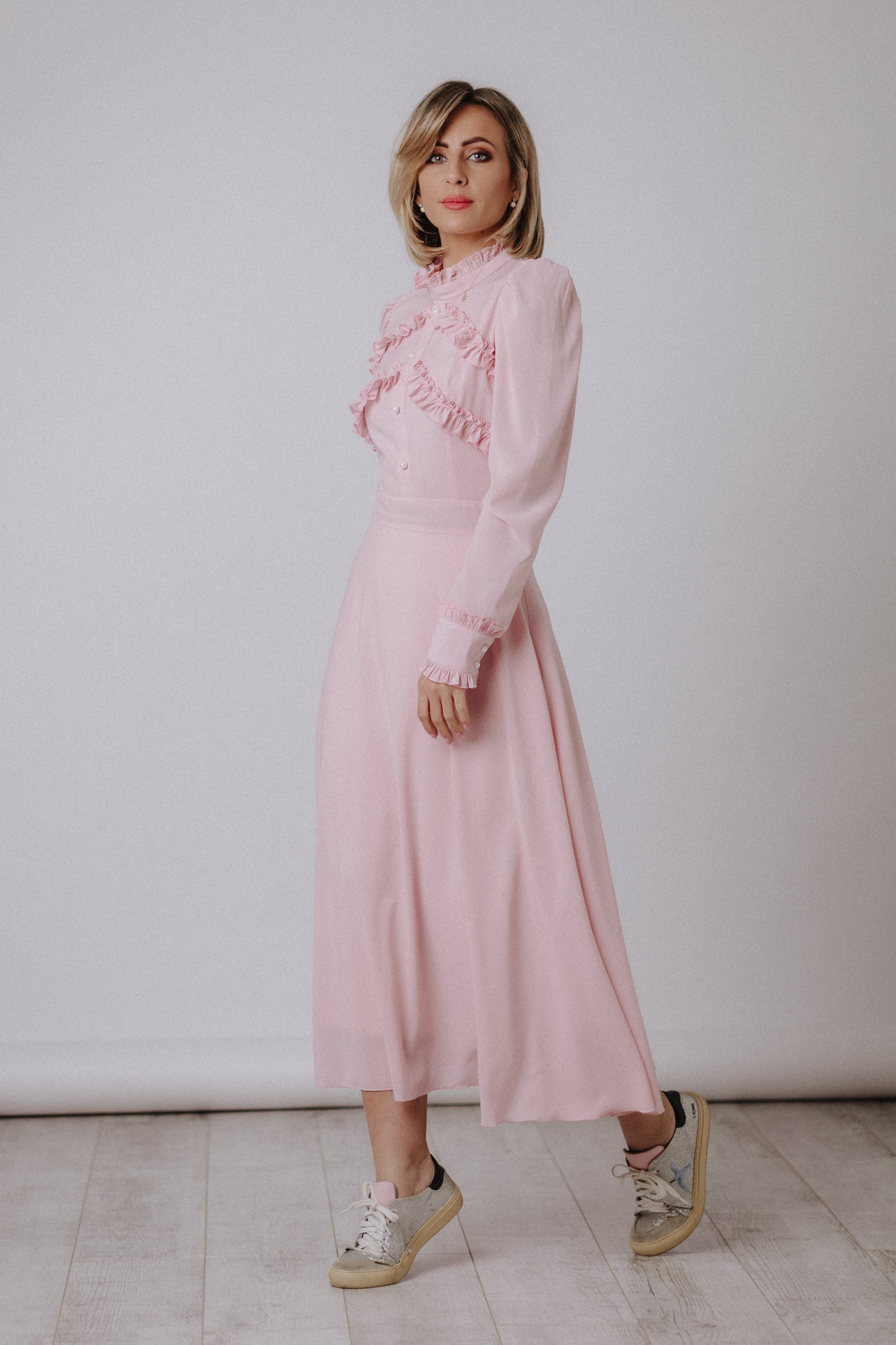 Ruffled powder dress