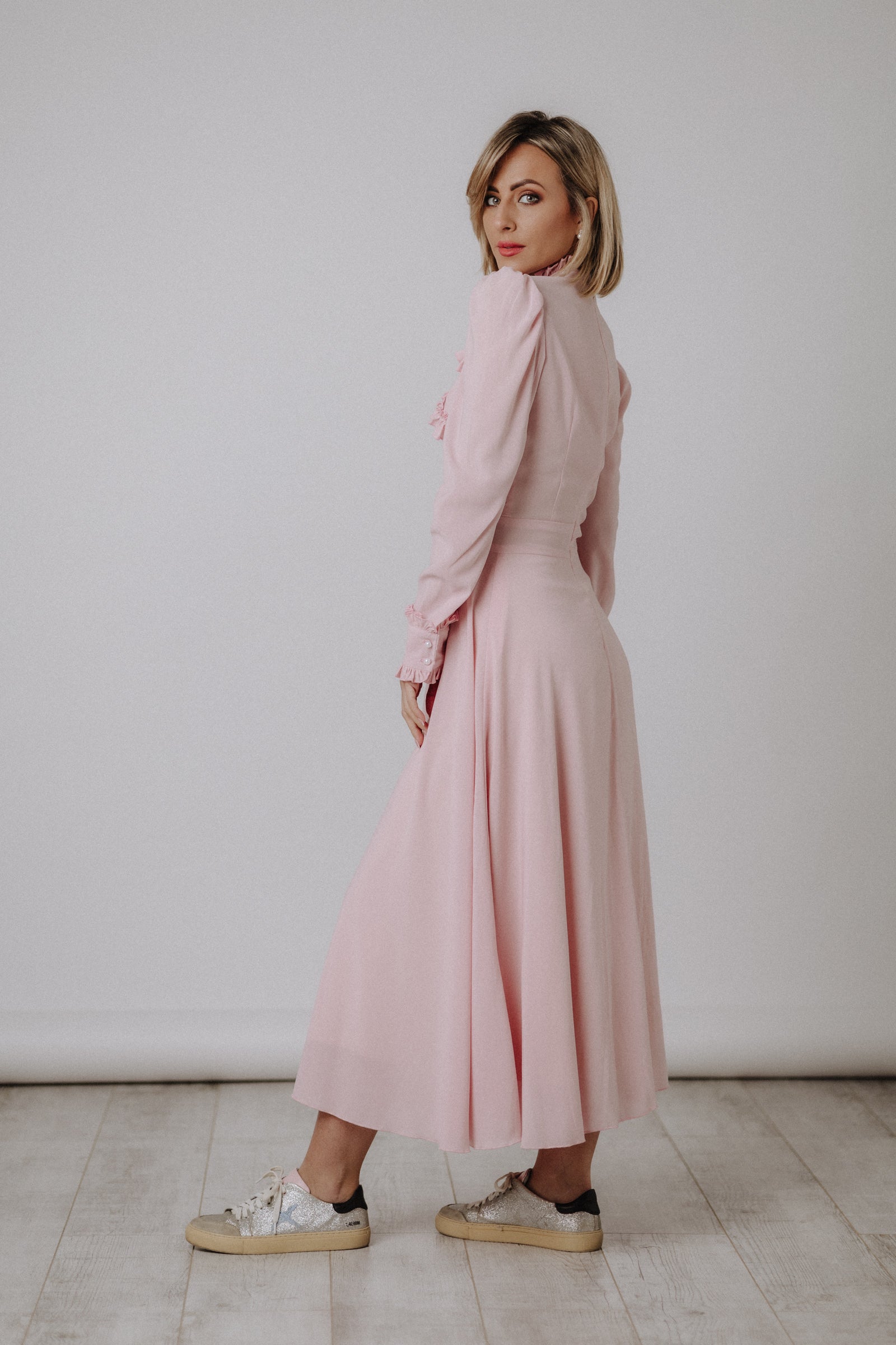 Ruffled powder dress