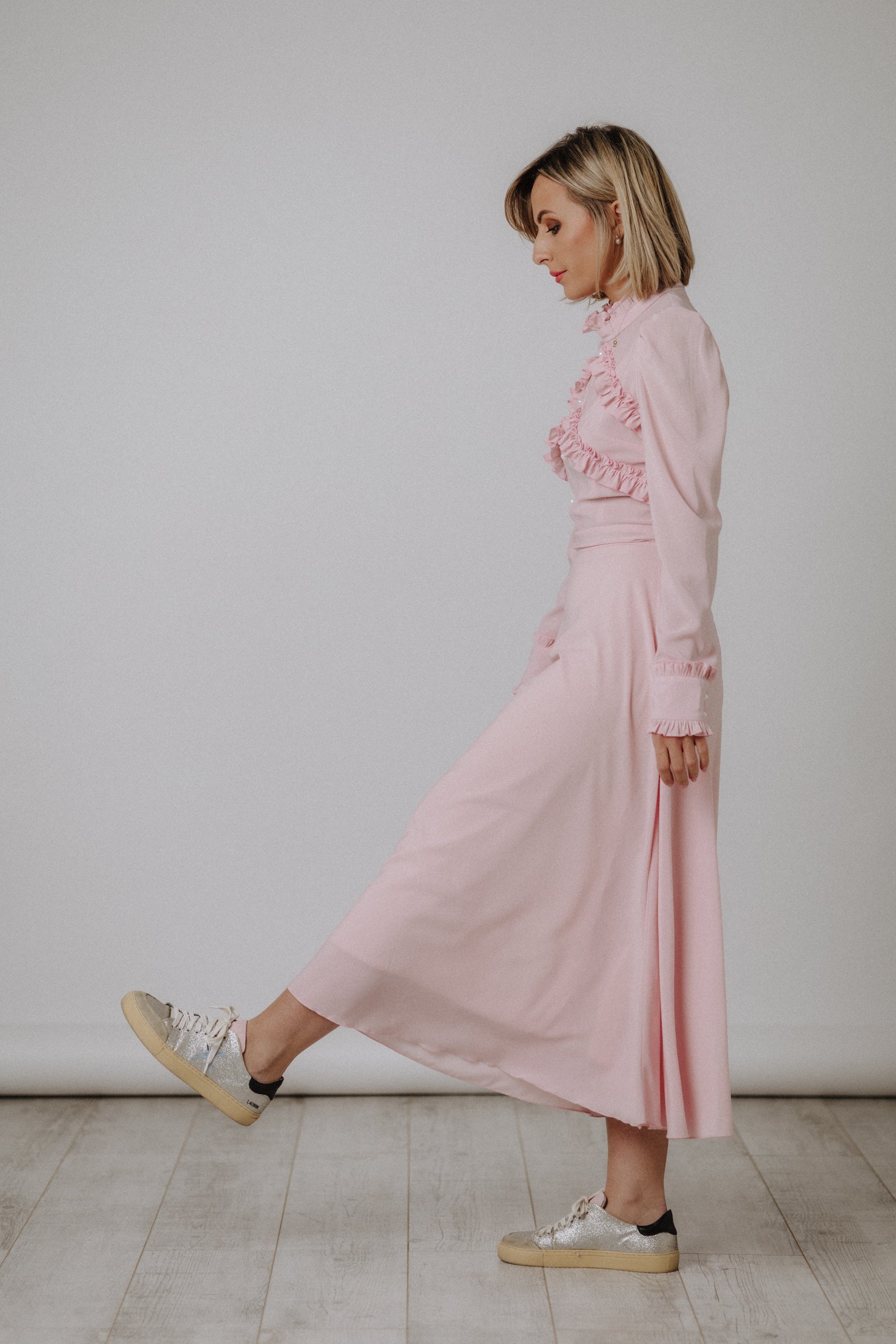 Ruffled powder dress