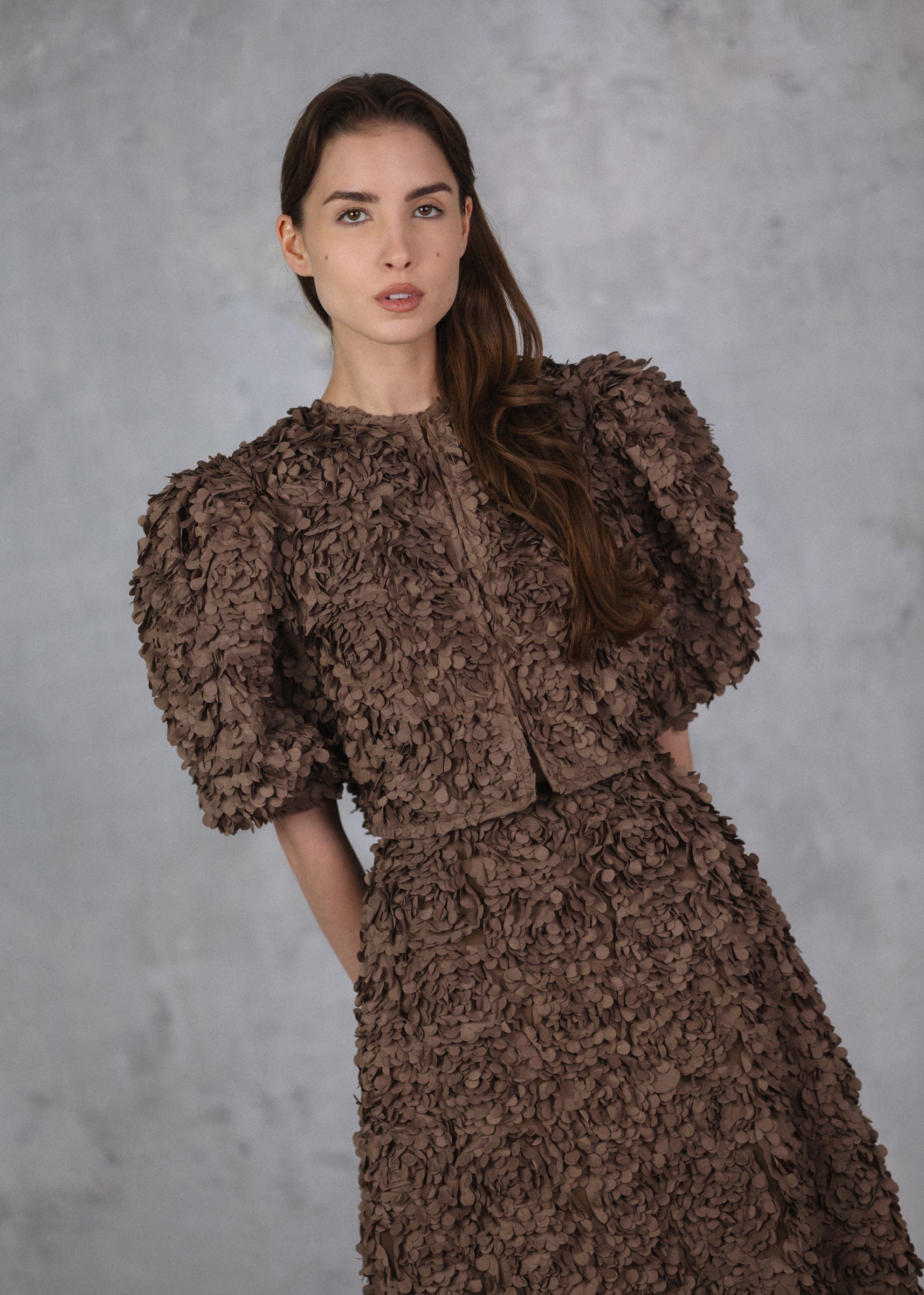 Brown appliqué floral jacket