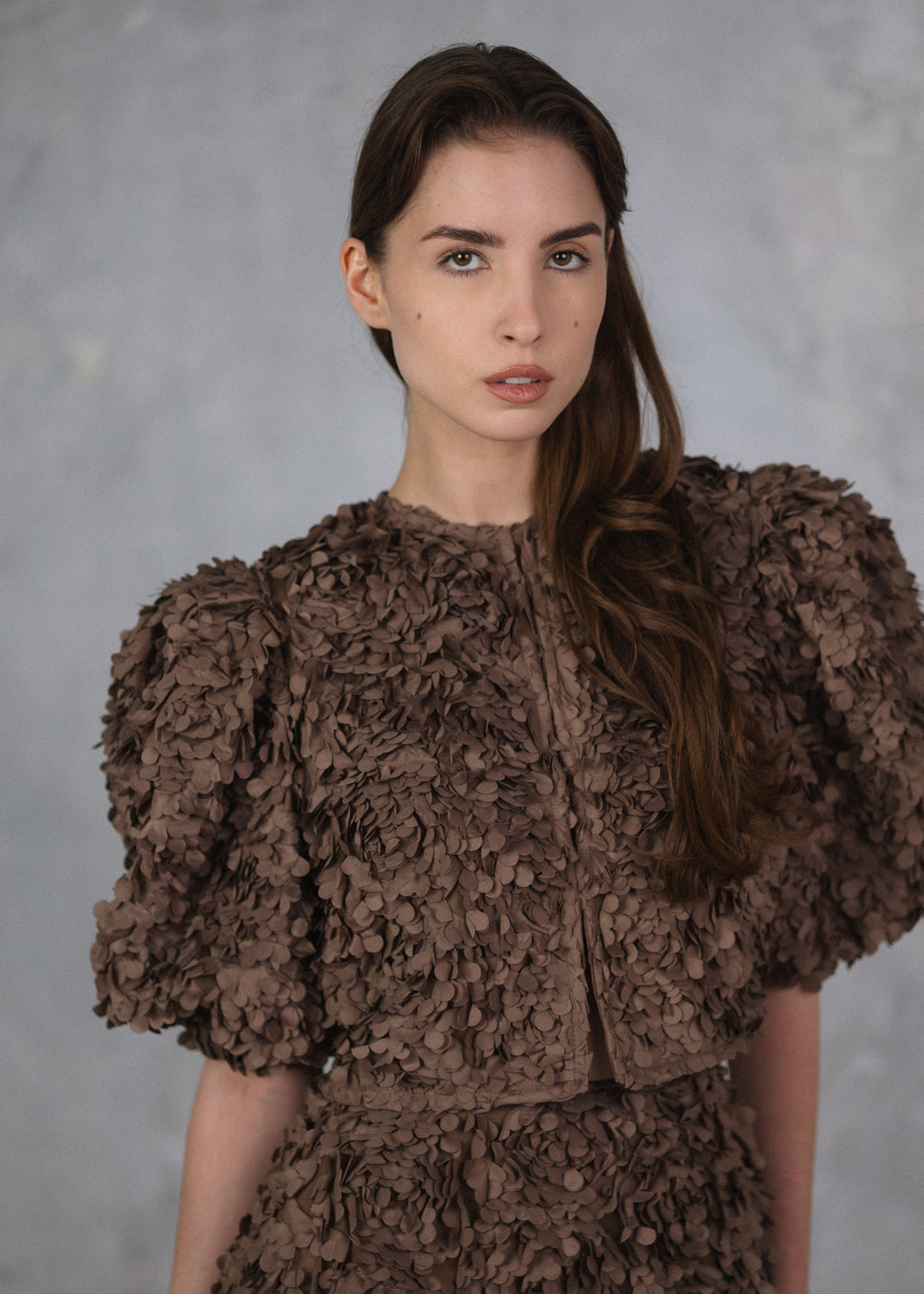 Brown appliqué floral jacket