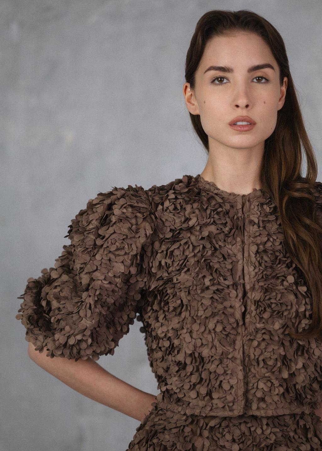 Brown appliqué floral jacket