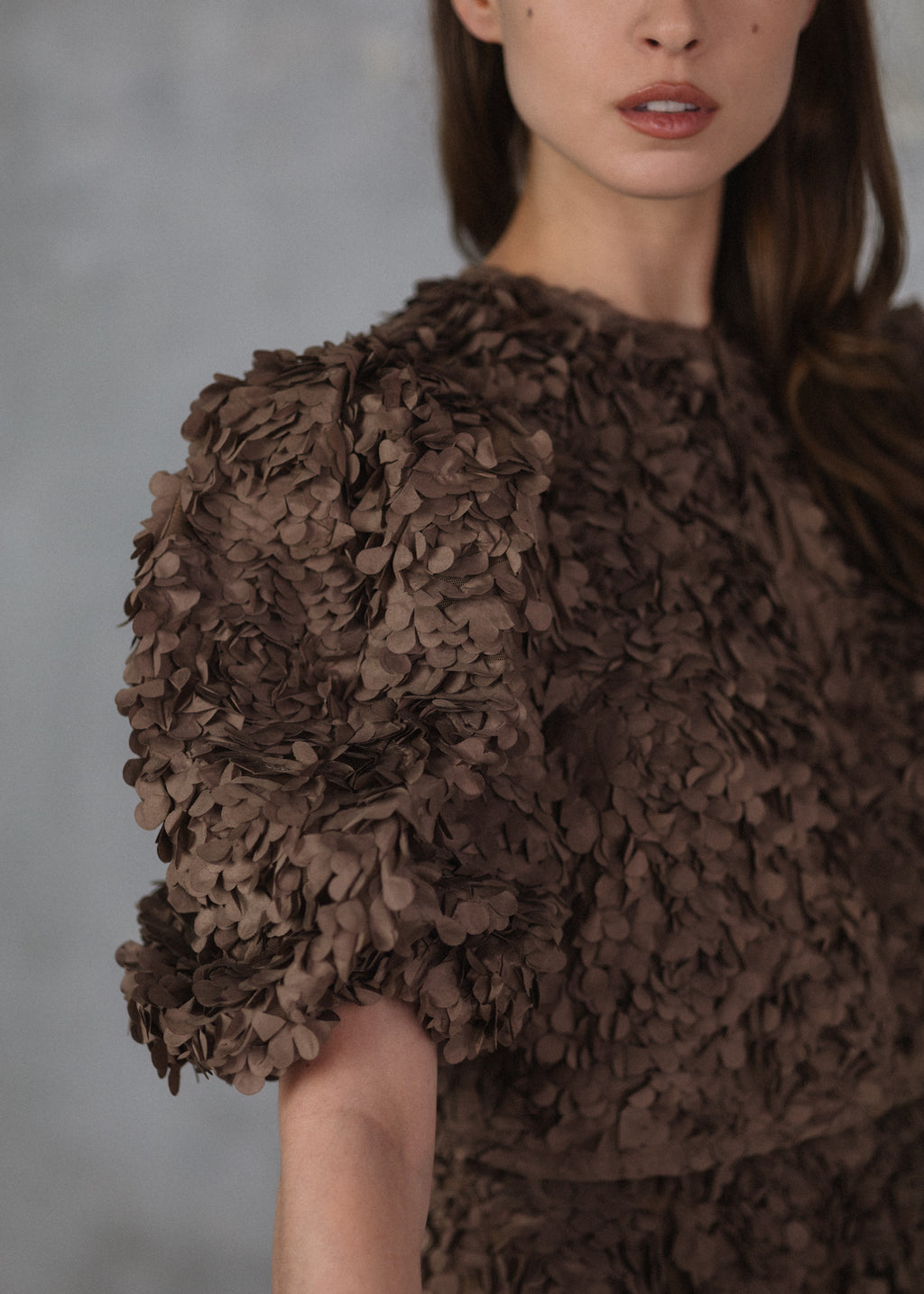 Brown appliqué floral jacket