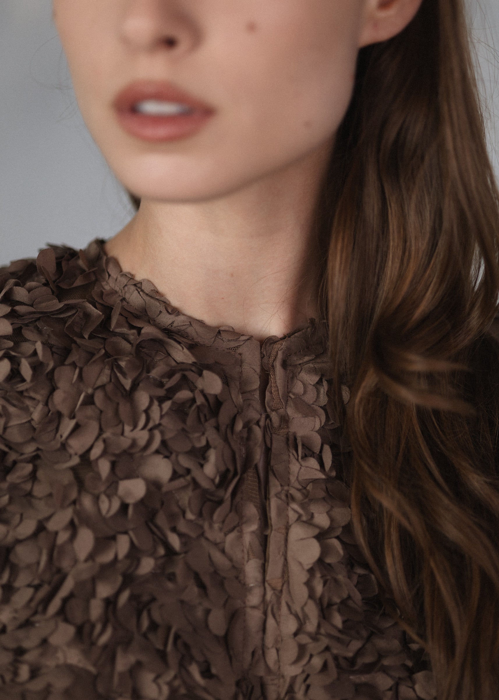 Brown appliqué floral jacket