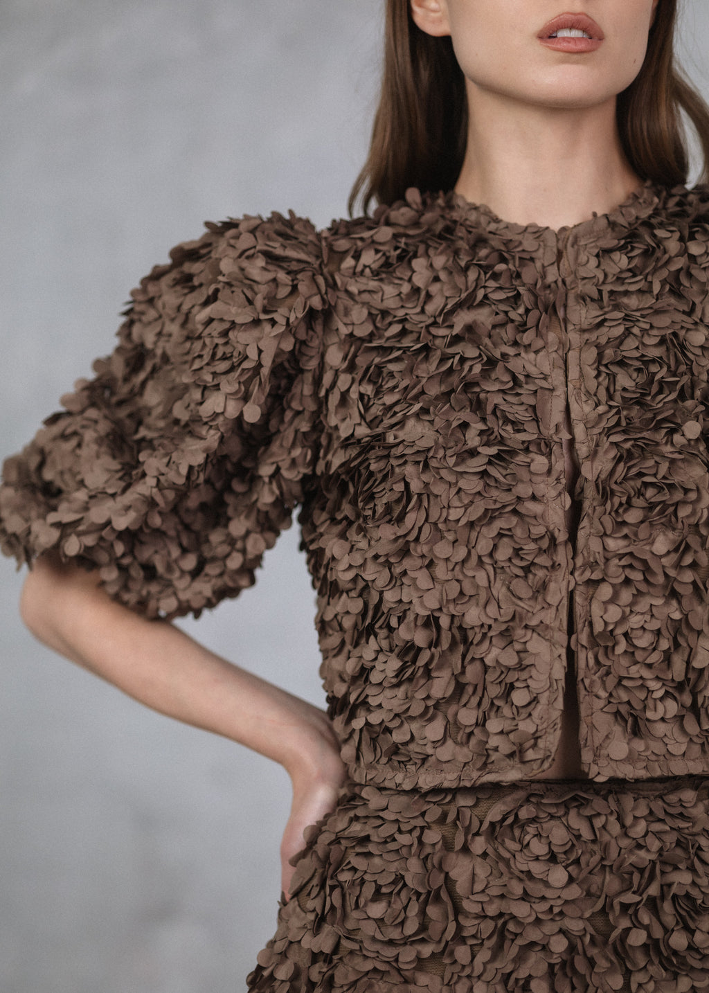 Brown appliqué floral jacket