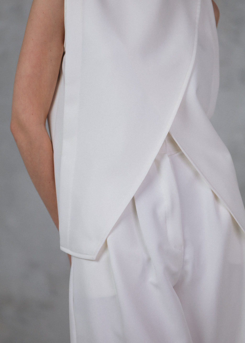 Sleeveless wrap top in ecru