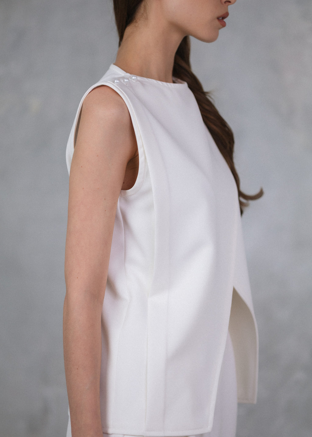 Sleeveless wrap top in ecru
