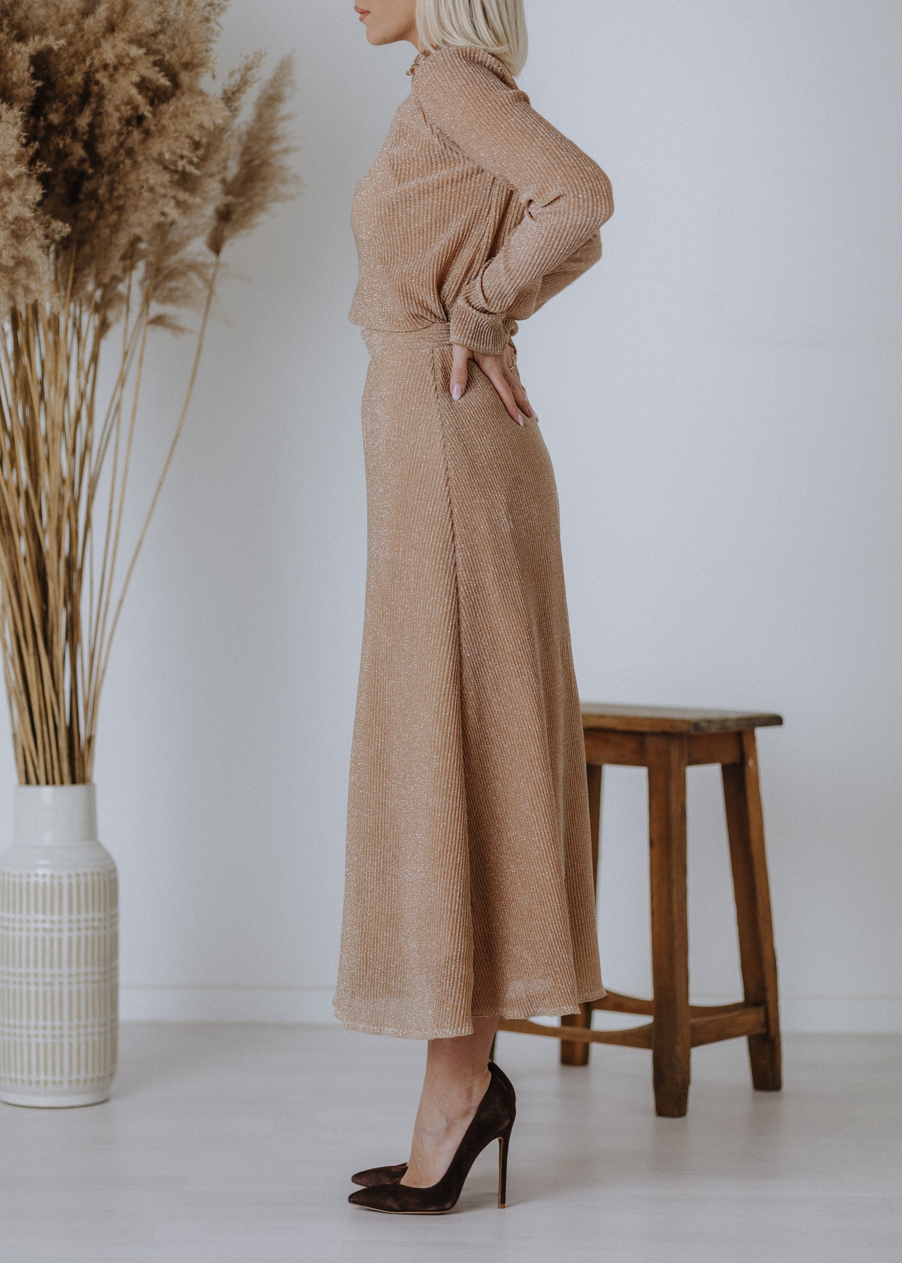 'A' vonalú szoknya lurex anyagból