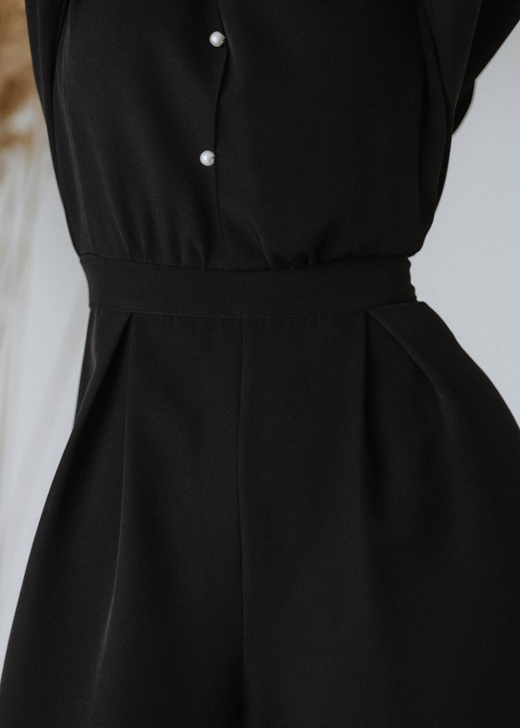 Fine fabric overalls in black