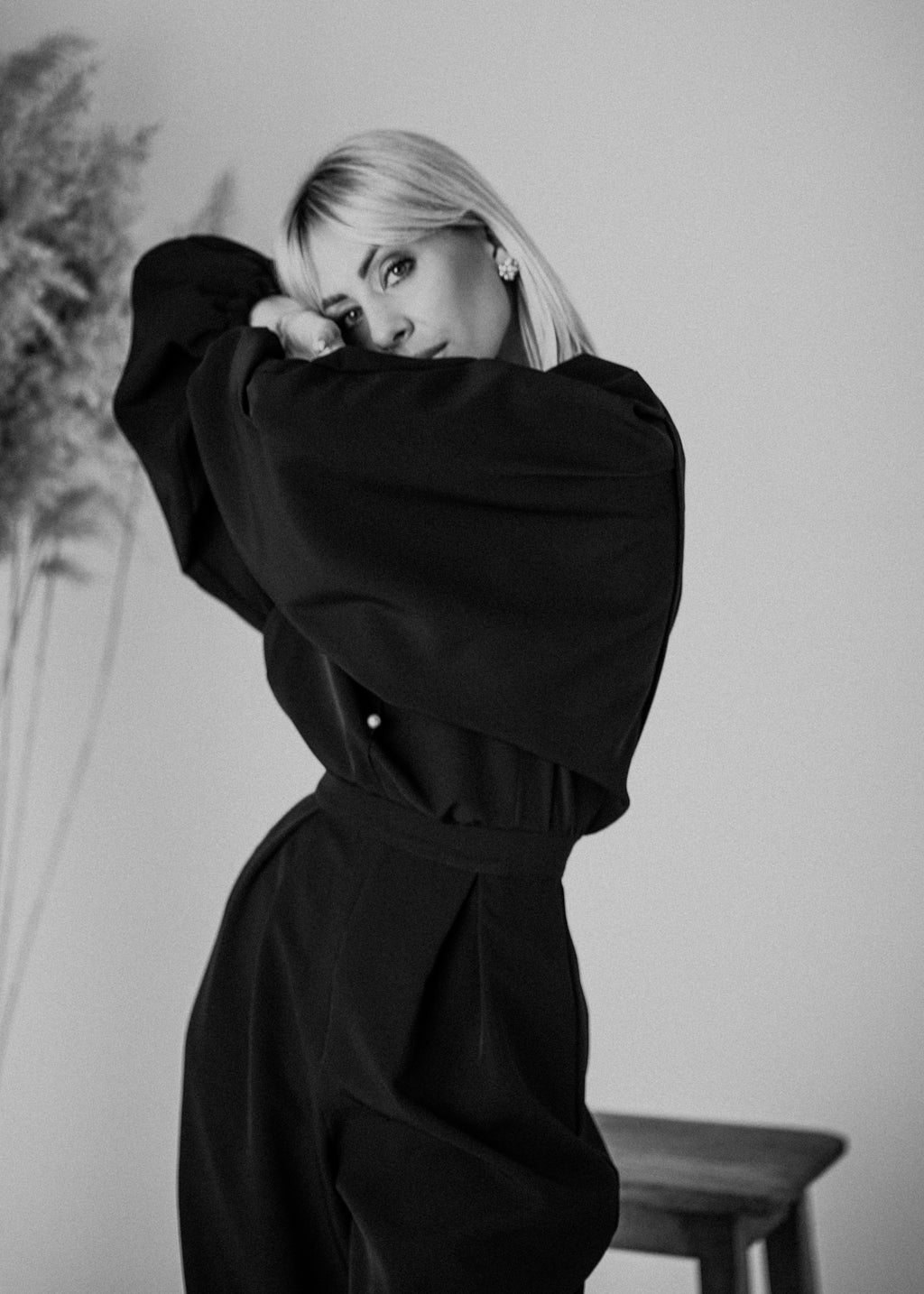 Fine fabric overalls in black