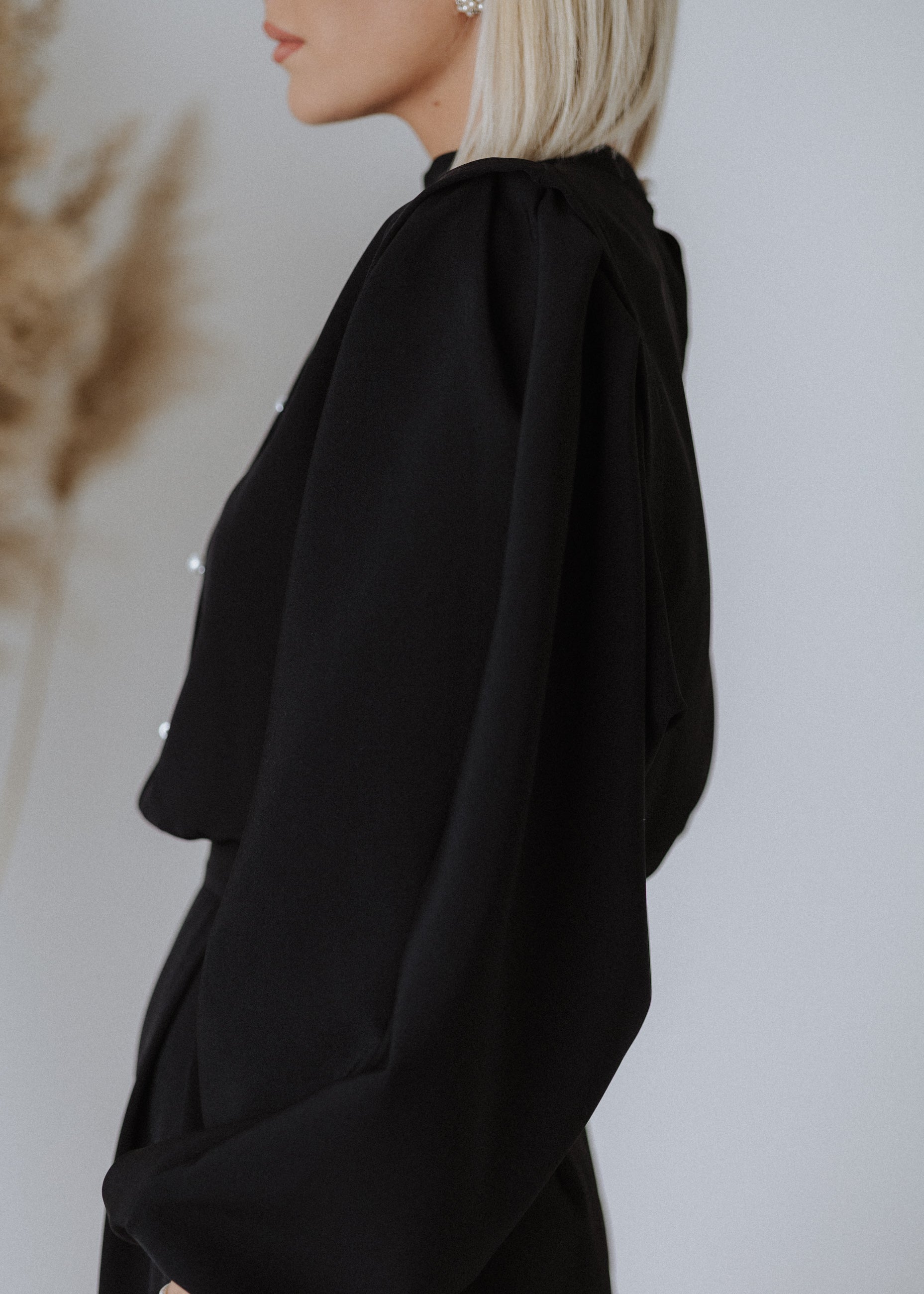 Fine fabric overalls in black