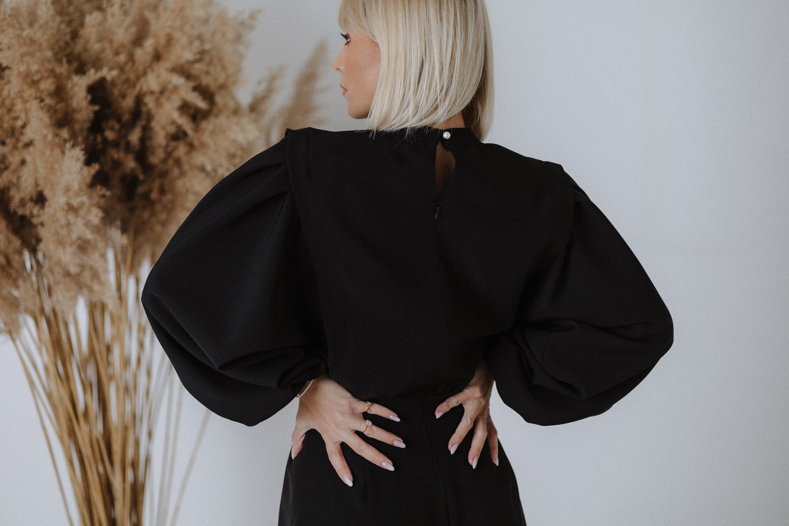 Fine fabric overalls in black
