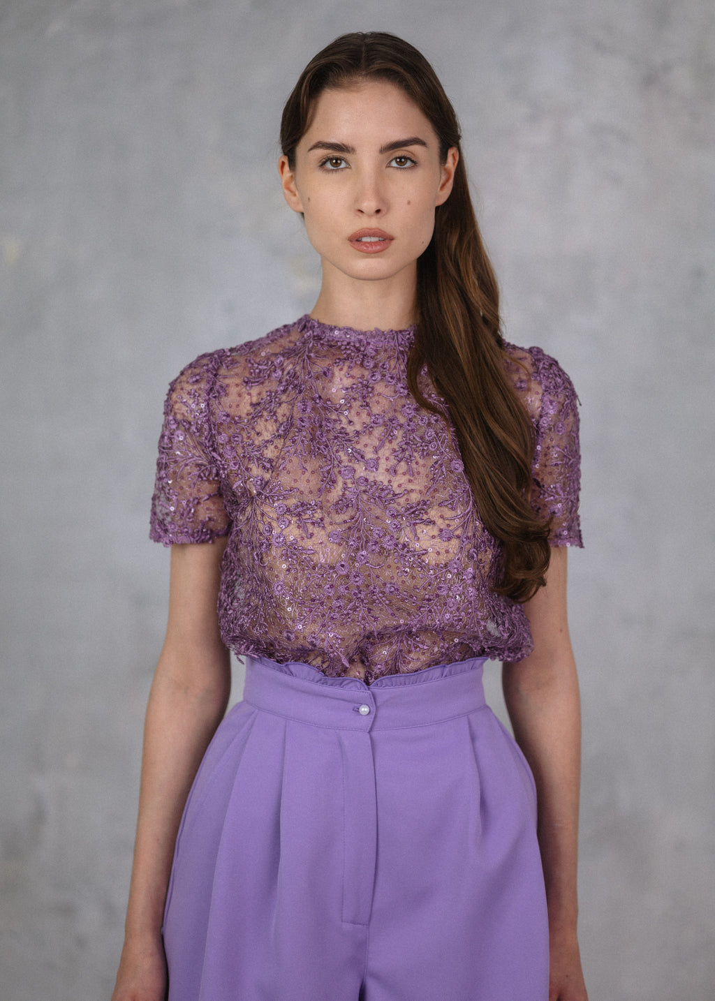 Fine lace top in purple