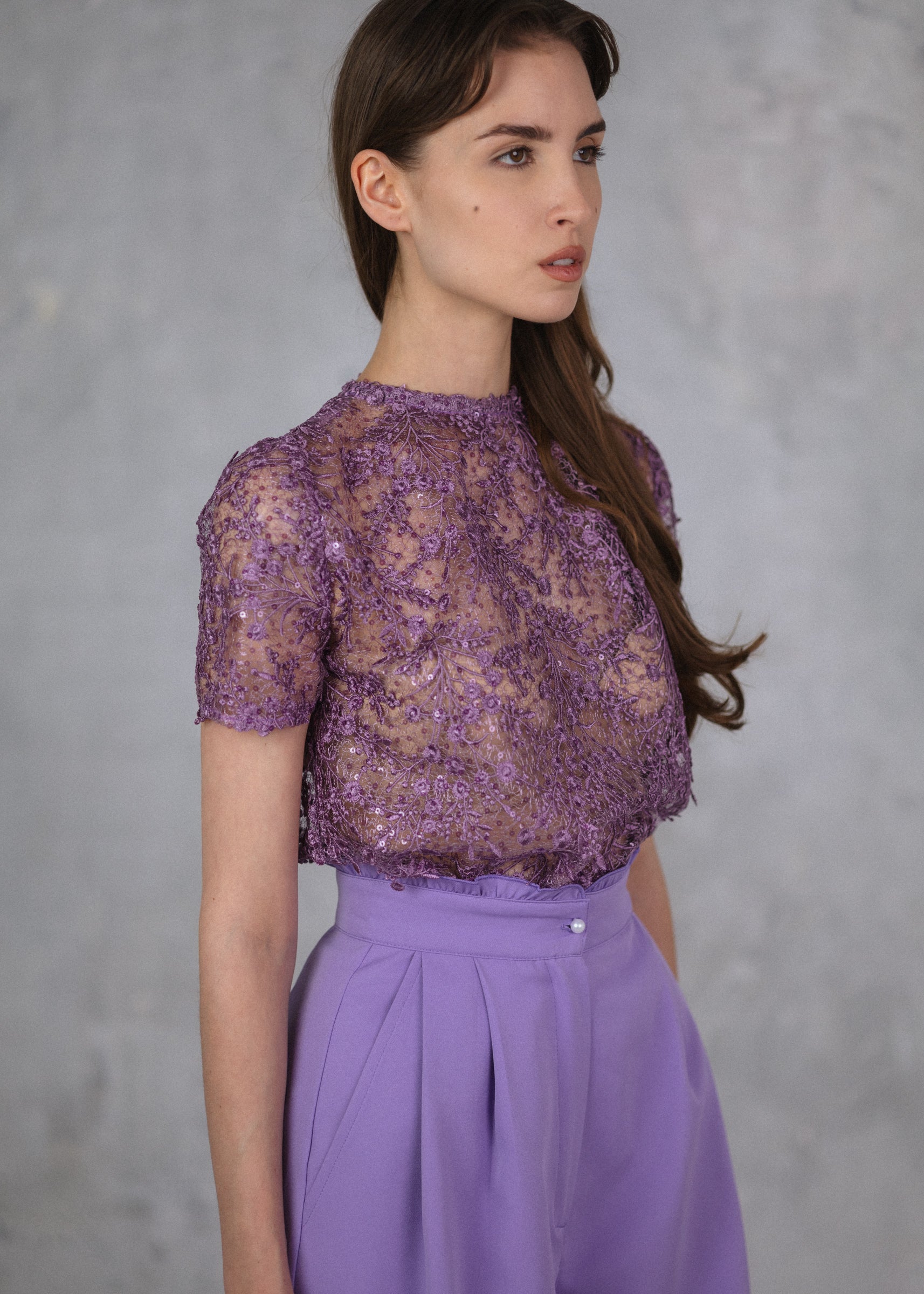 Fine lace top in purple