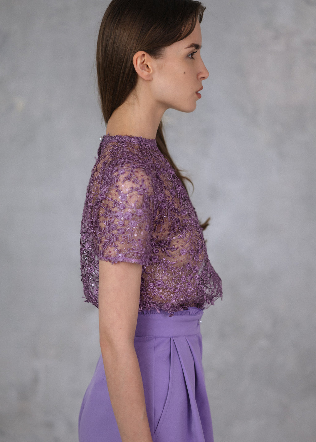 Fine lace top in purple