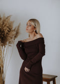 Ribbed cotton dress in dark mocha