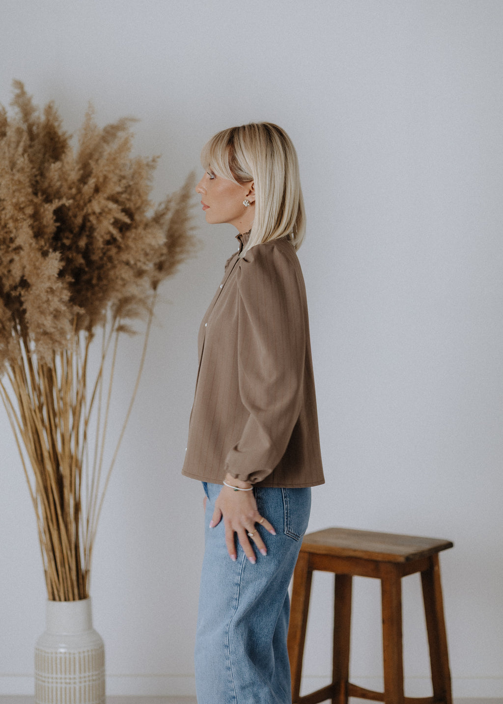 Striped blouse in mocha color