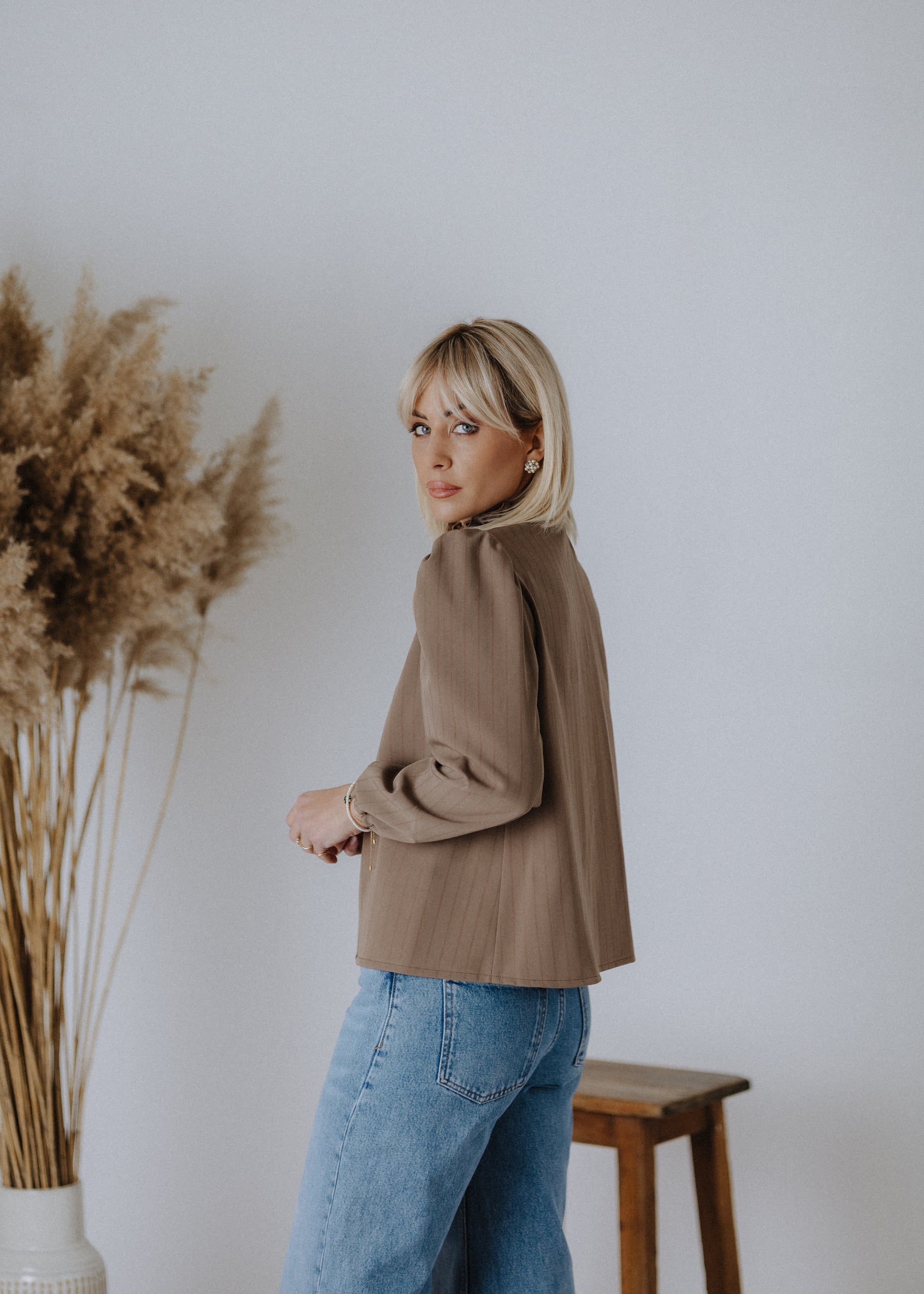 Striped blouse in mocha color