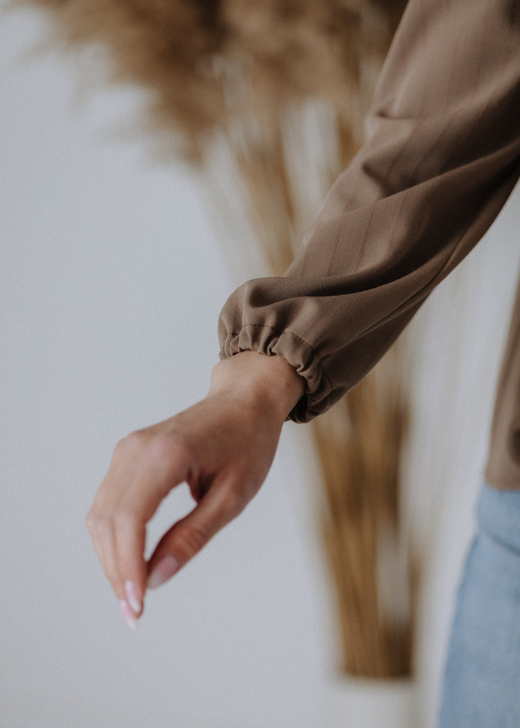 Striped blouse in mocha color