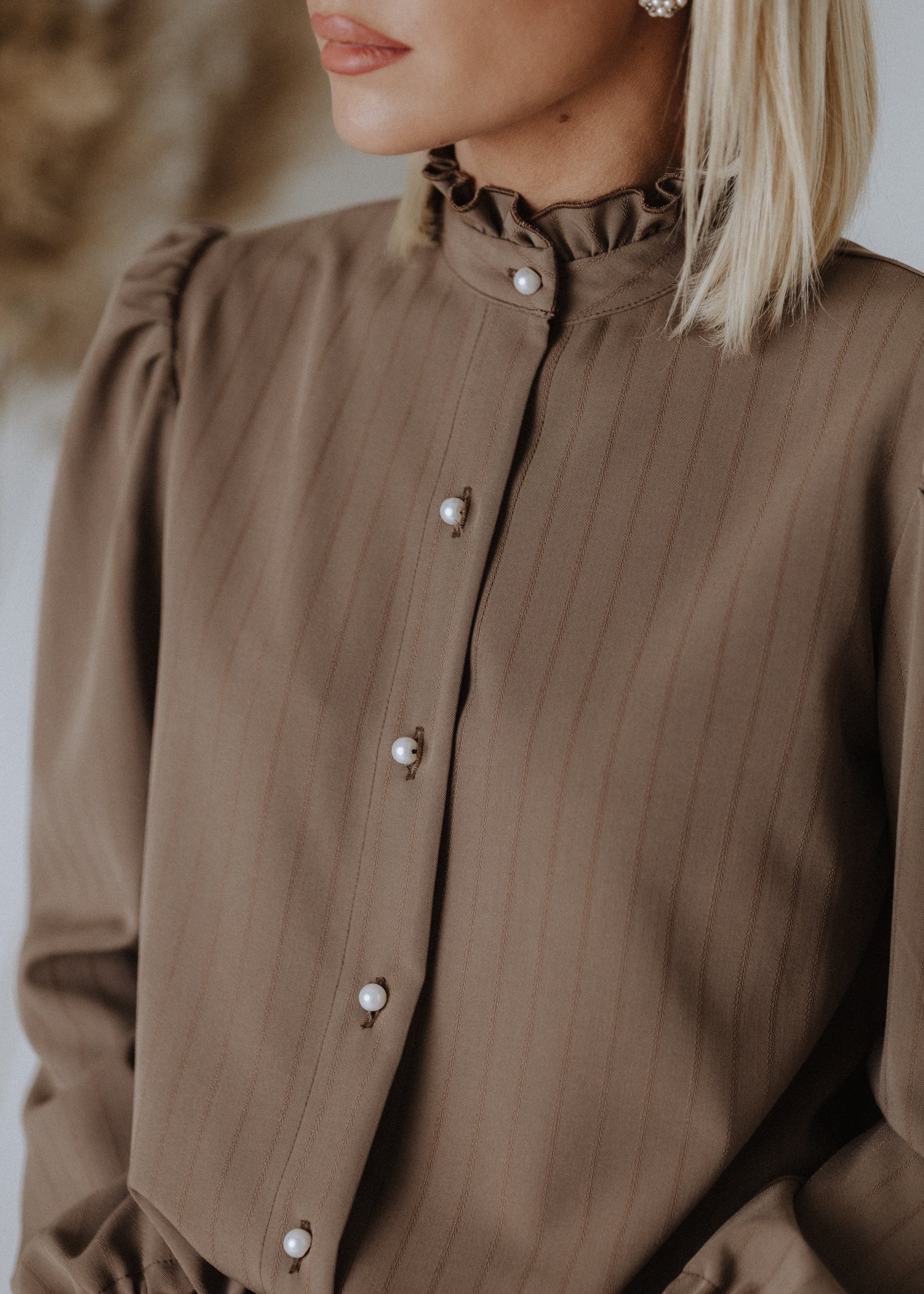 Striped blouse in mocha color